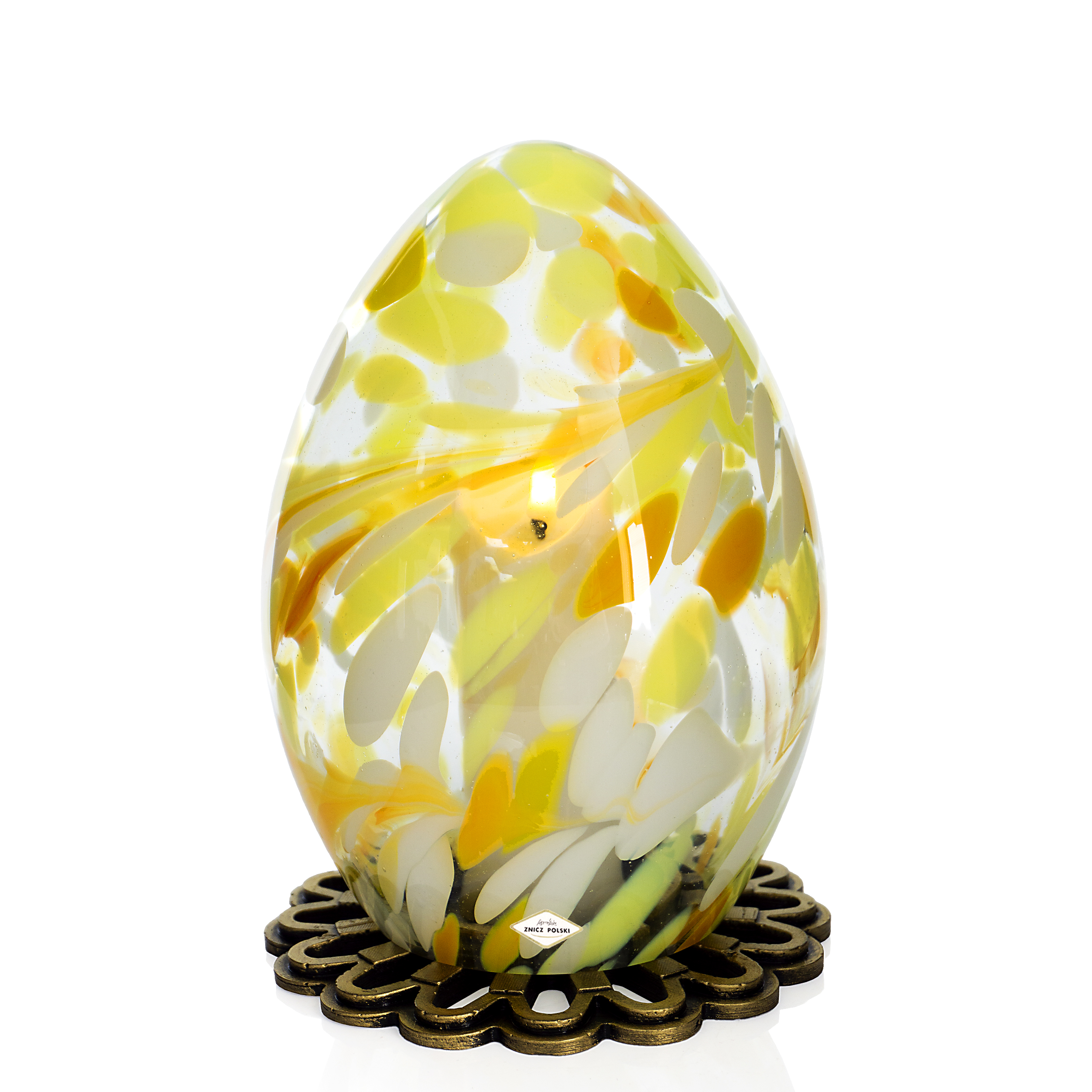 Wyjątkowy wielkanocny znicz artystyczny w formie dużej pisanki wykonany z grubego szkła artystycznego 27cm