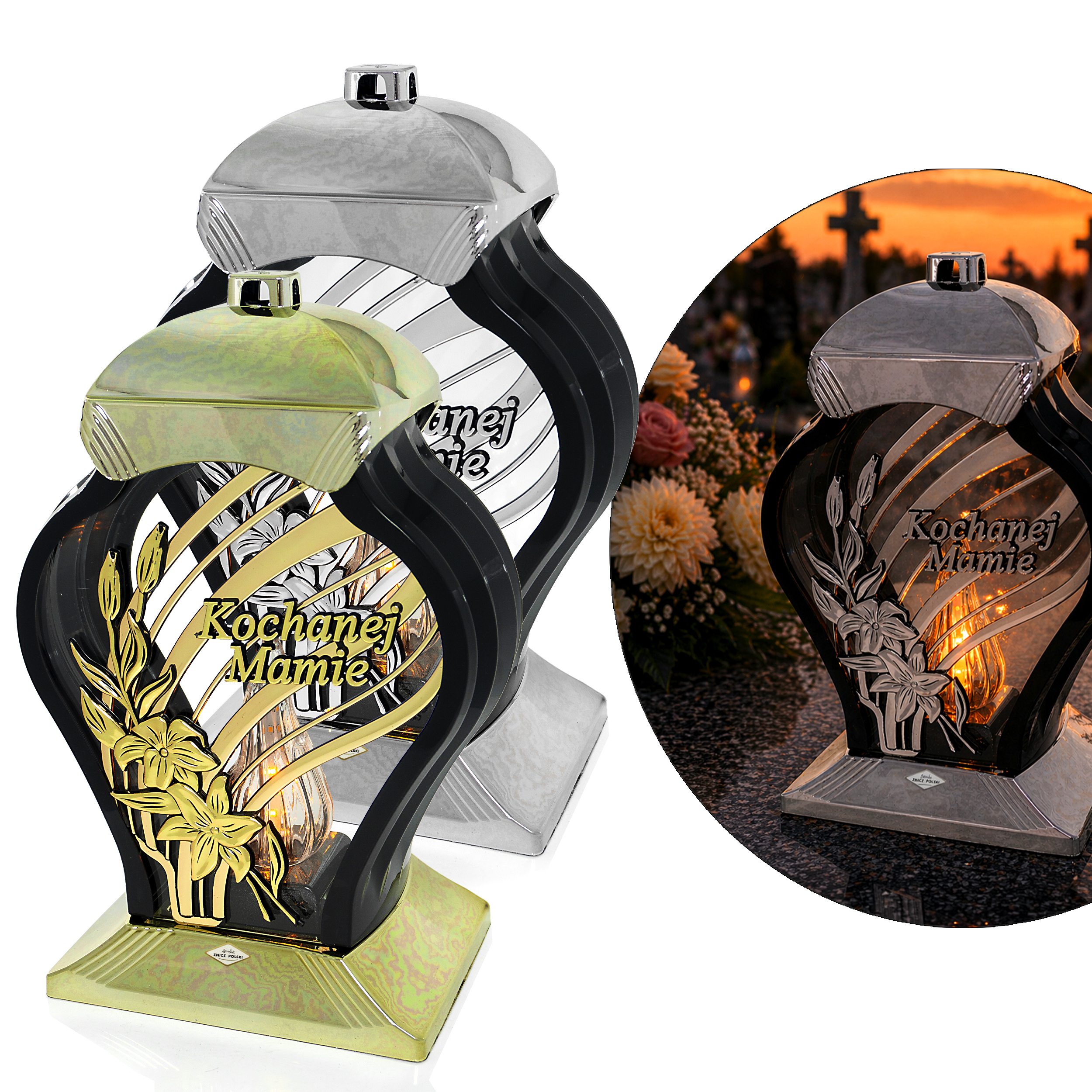 Znicz dla mamy z dedykacją Kochanej Mamie duży metaliczny
