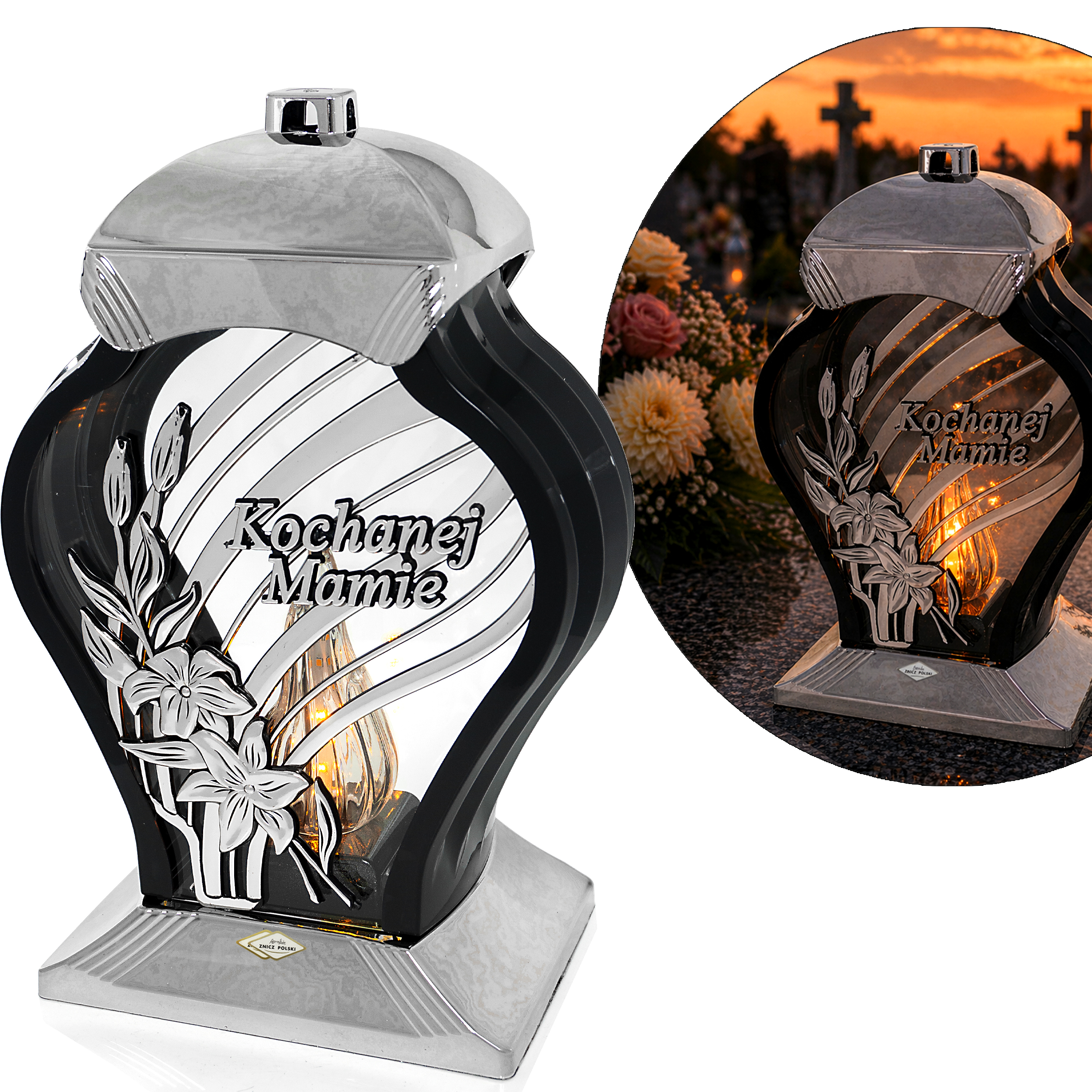 Znicz dla mamy z dedykacją Kochanej Mamie duży metaliczny