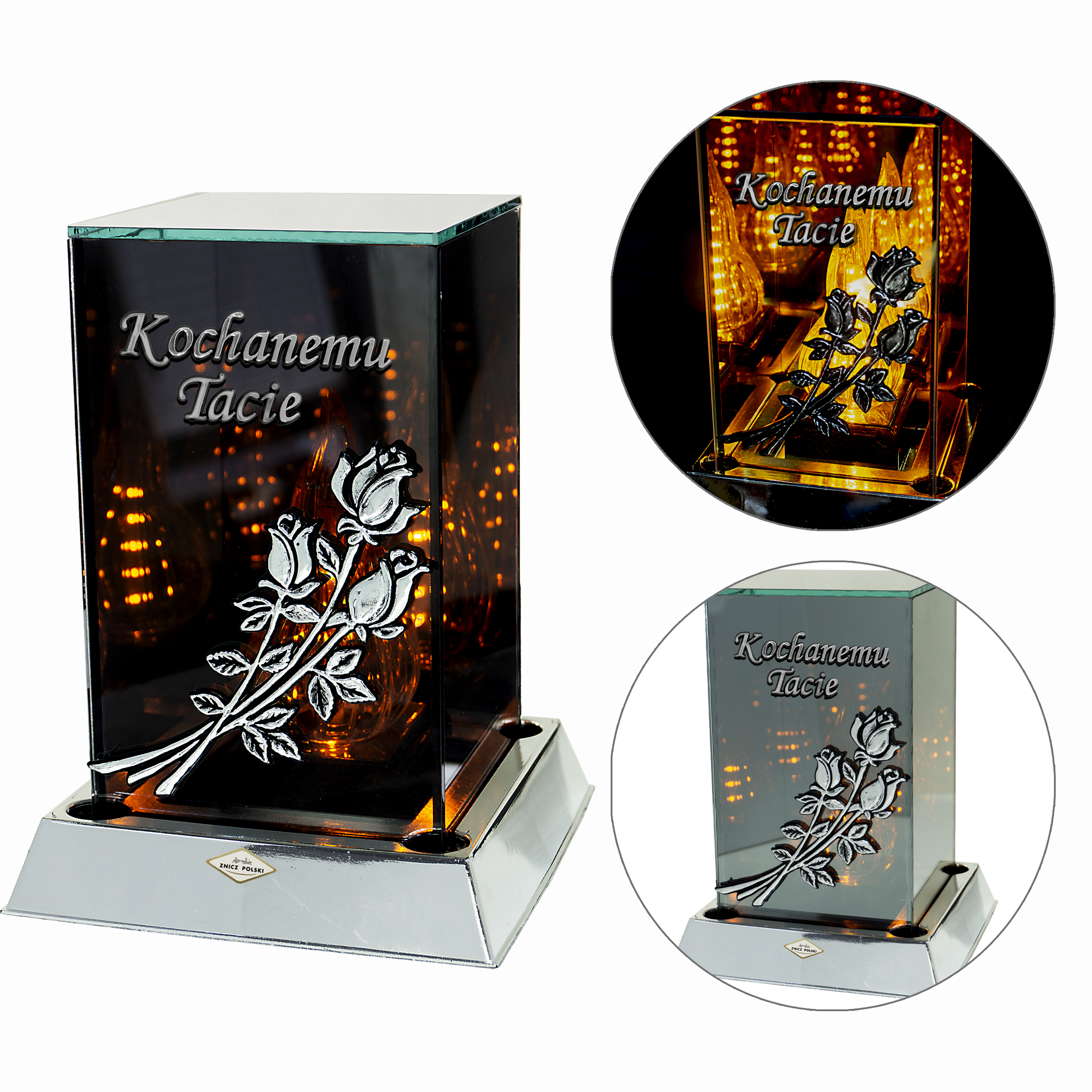 Znicz 3D LED z różą - z dedykacją lub bez INFINITY | Mama/Tata