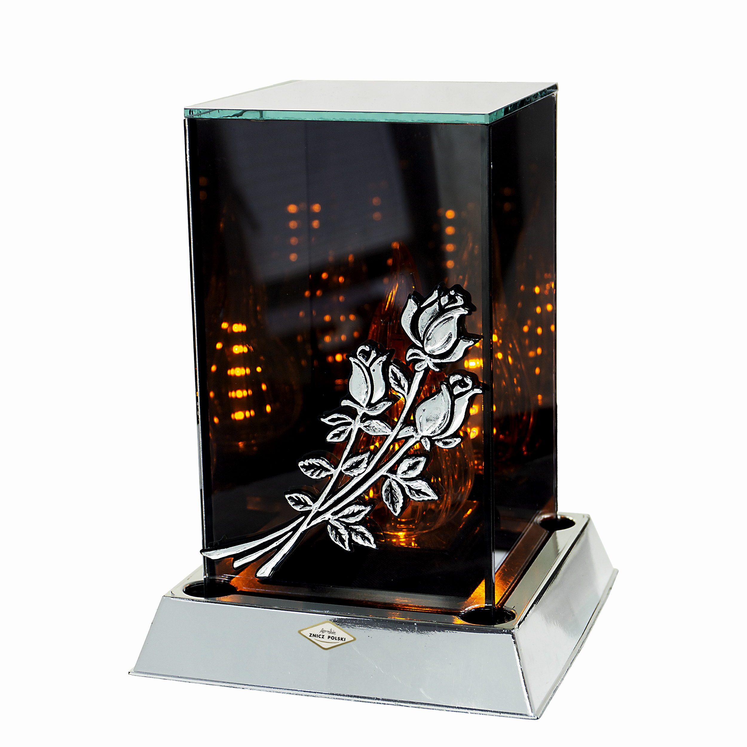 Znicz 3D LED z różą - z dedykacją lub bez INFINITY | Mama/Tata | srebrny