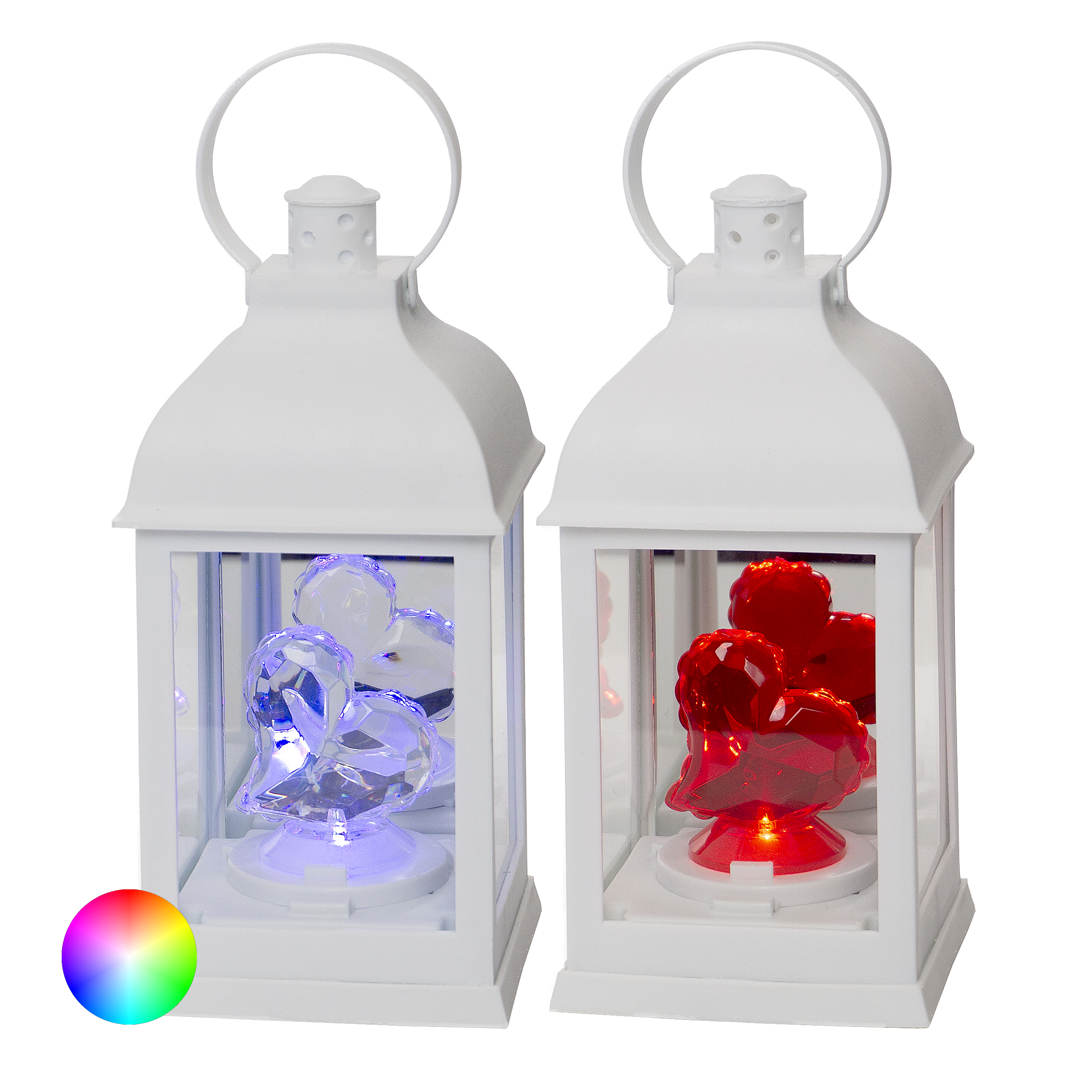 Biała latarenka z ledowym sercem świecącym na czerwono lub wielokolorowo