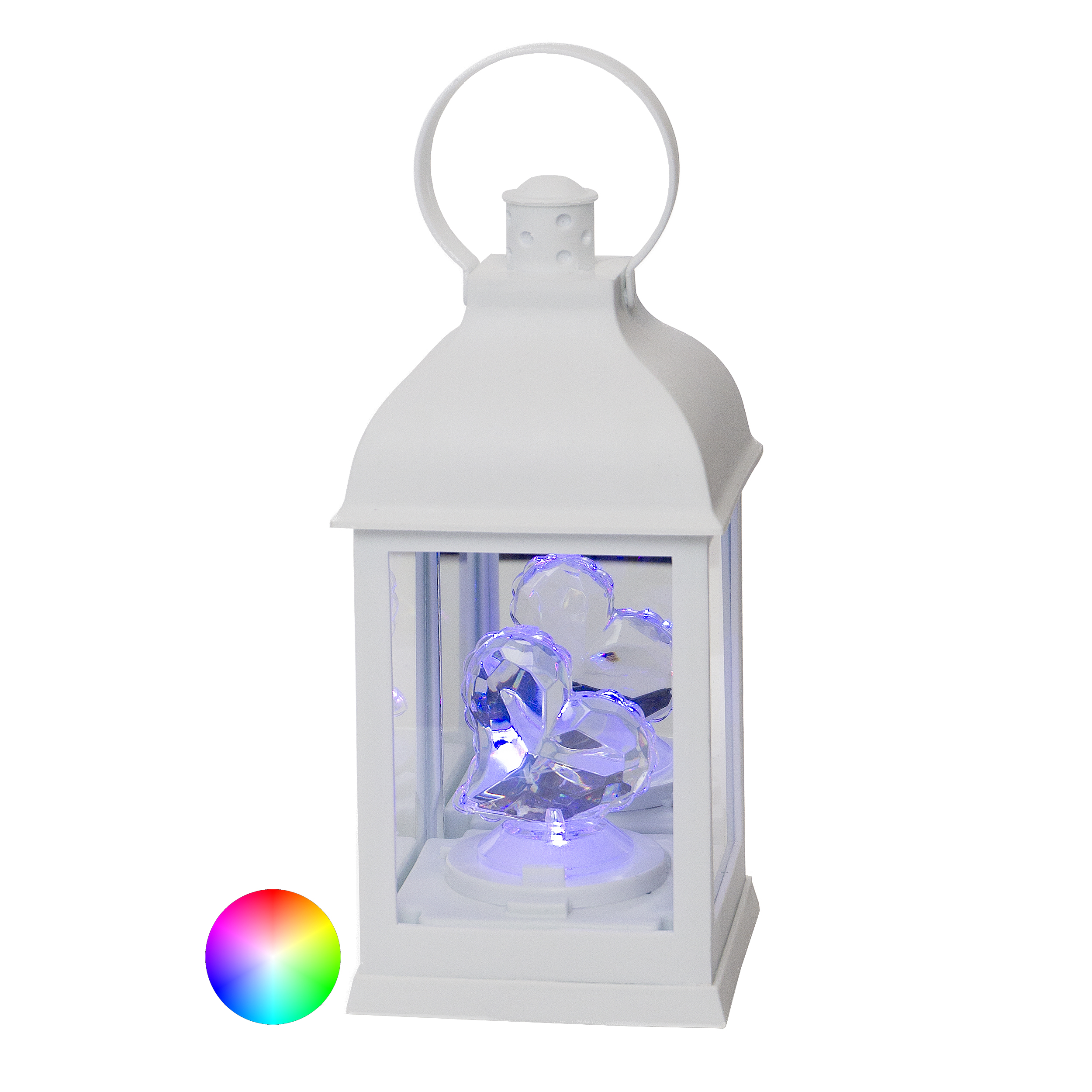 Biała latarenka z ledowym sercem świecącym na czerwono lub wielokolorowo