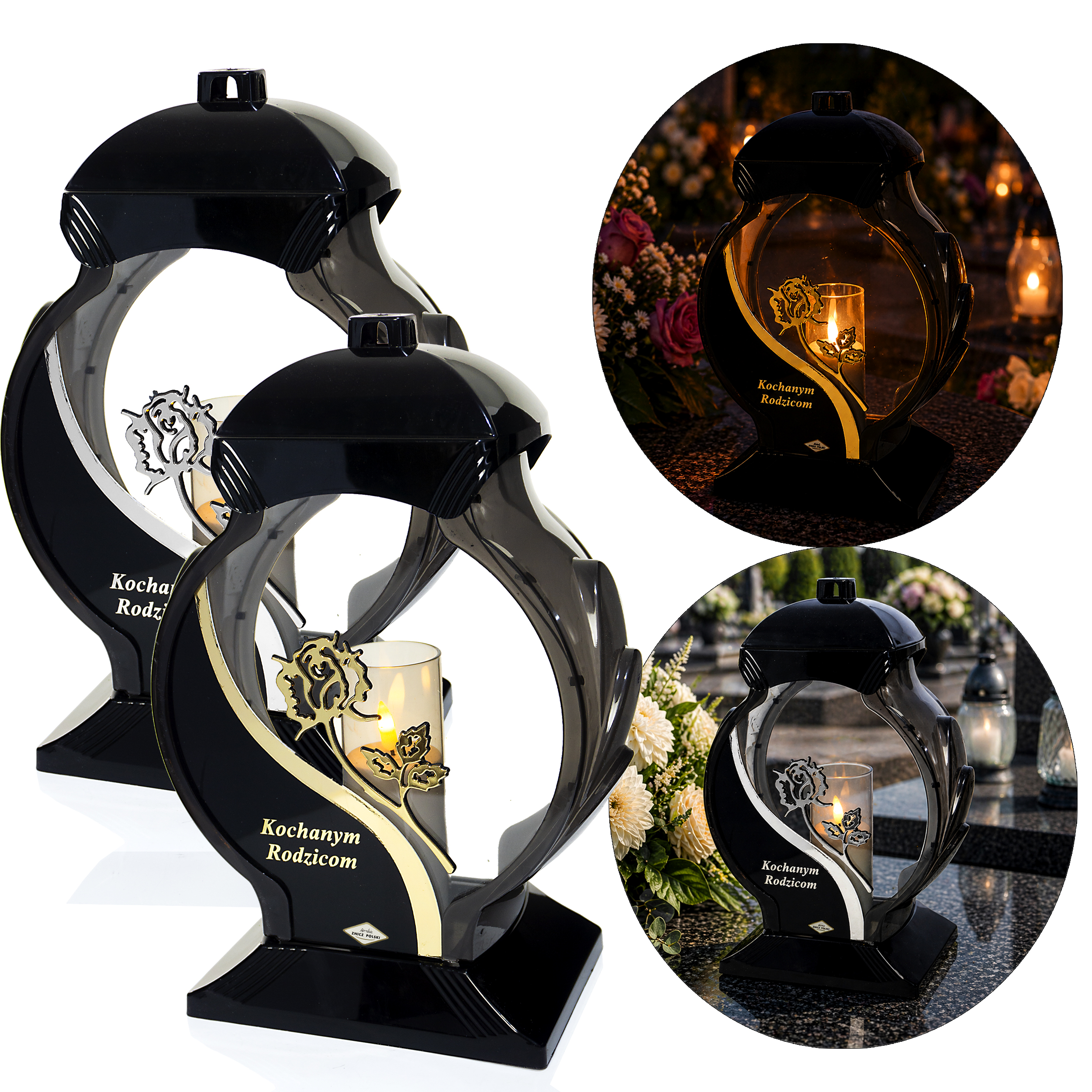 Elegancki znicz nagrobny z dedykacją dla rodziców OB FALA RÓŻA RODZICOM