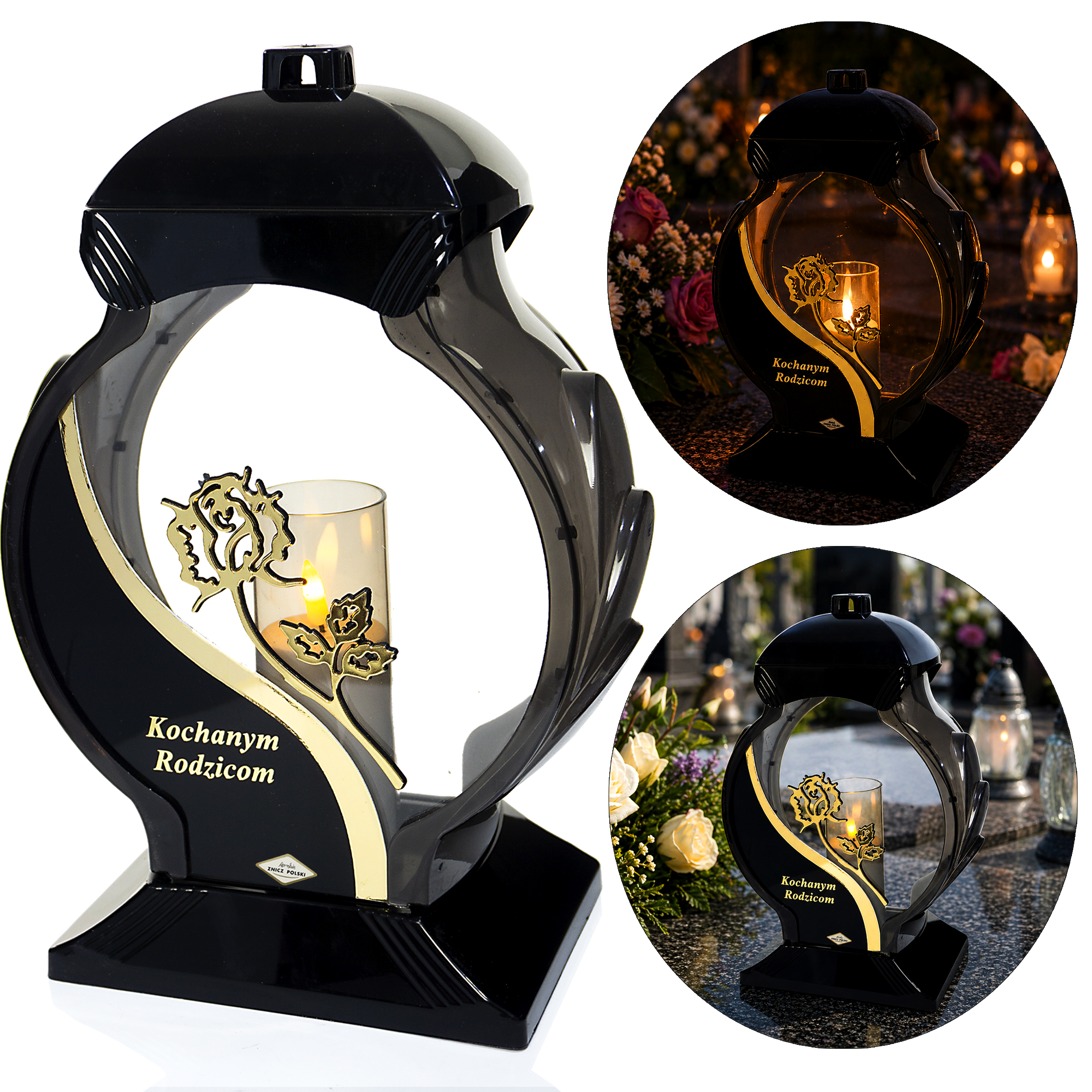 Elegancki znicz nagrobny z dedykacją dla rodziców OB FALA RÓŻA RODZICOM