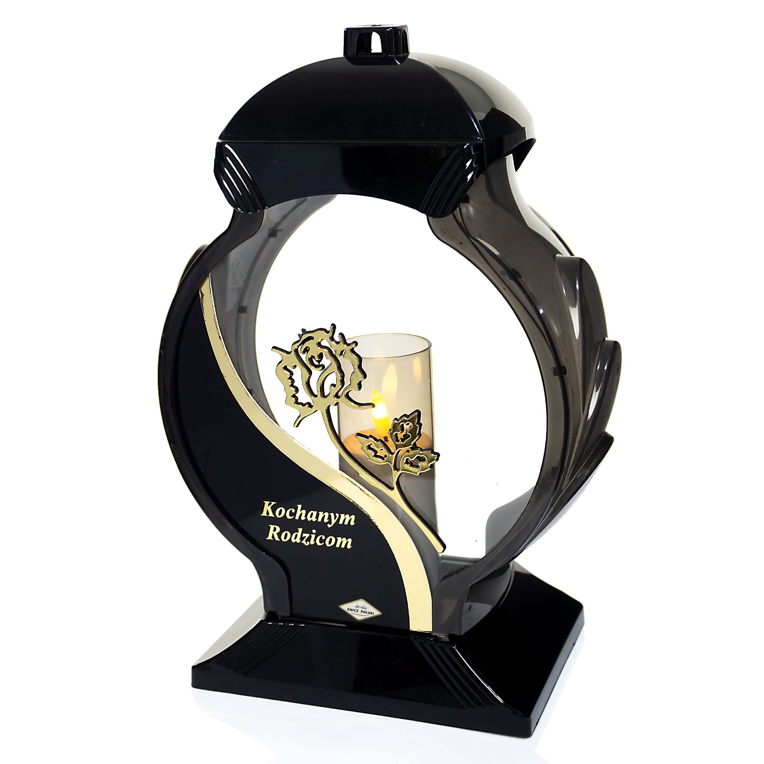 Elegancki znicz nagrobny z dedykacją dla rodziców OB FALA RÓŻA RODZICOM