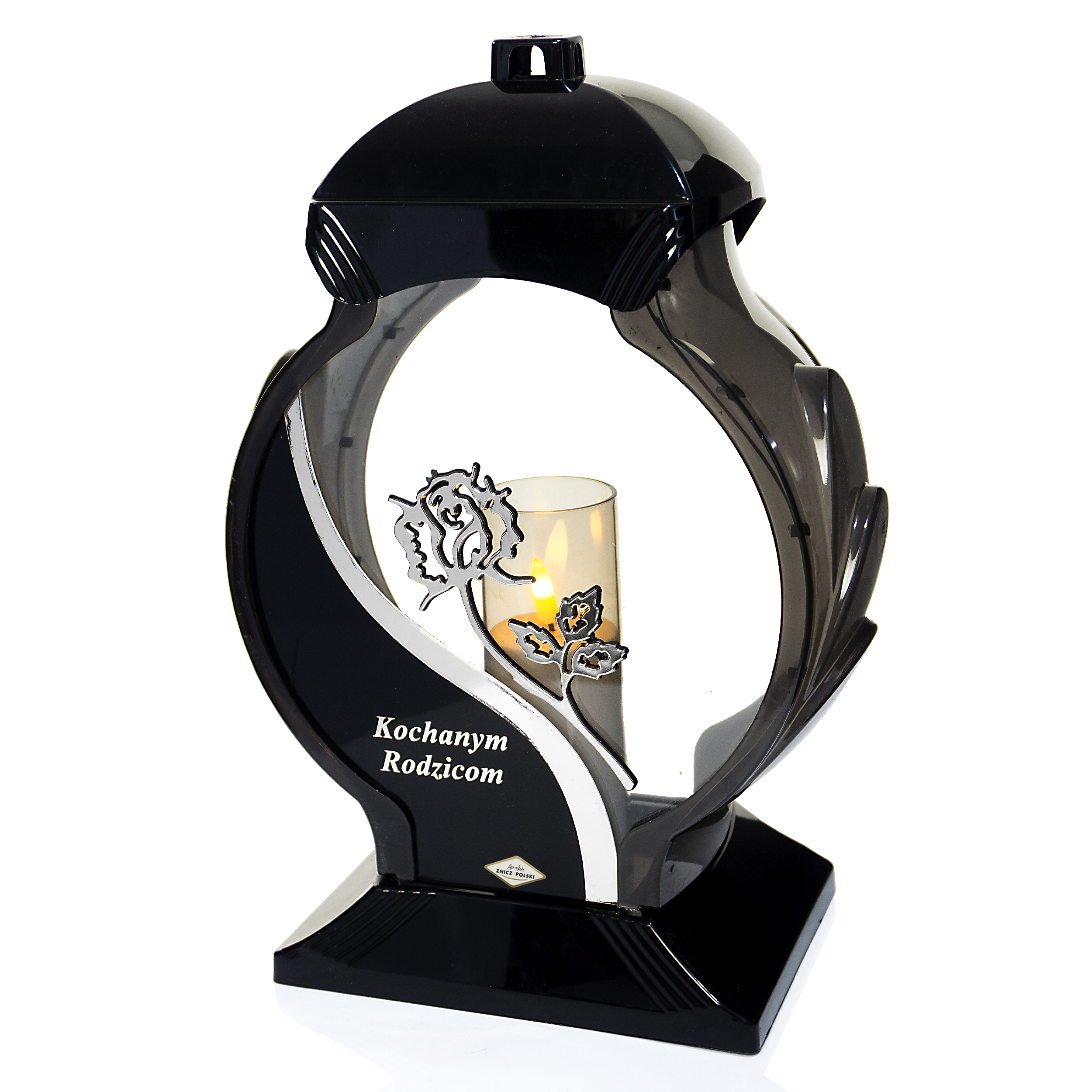 Elegancki znicz nagrobny z dedykacją dla rodziców OB FALA RÓŻA RODZICOM