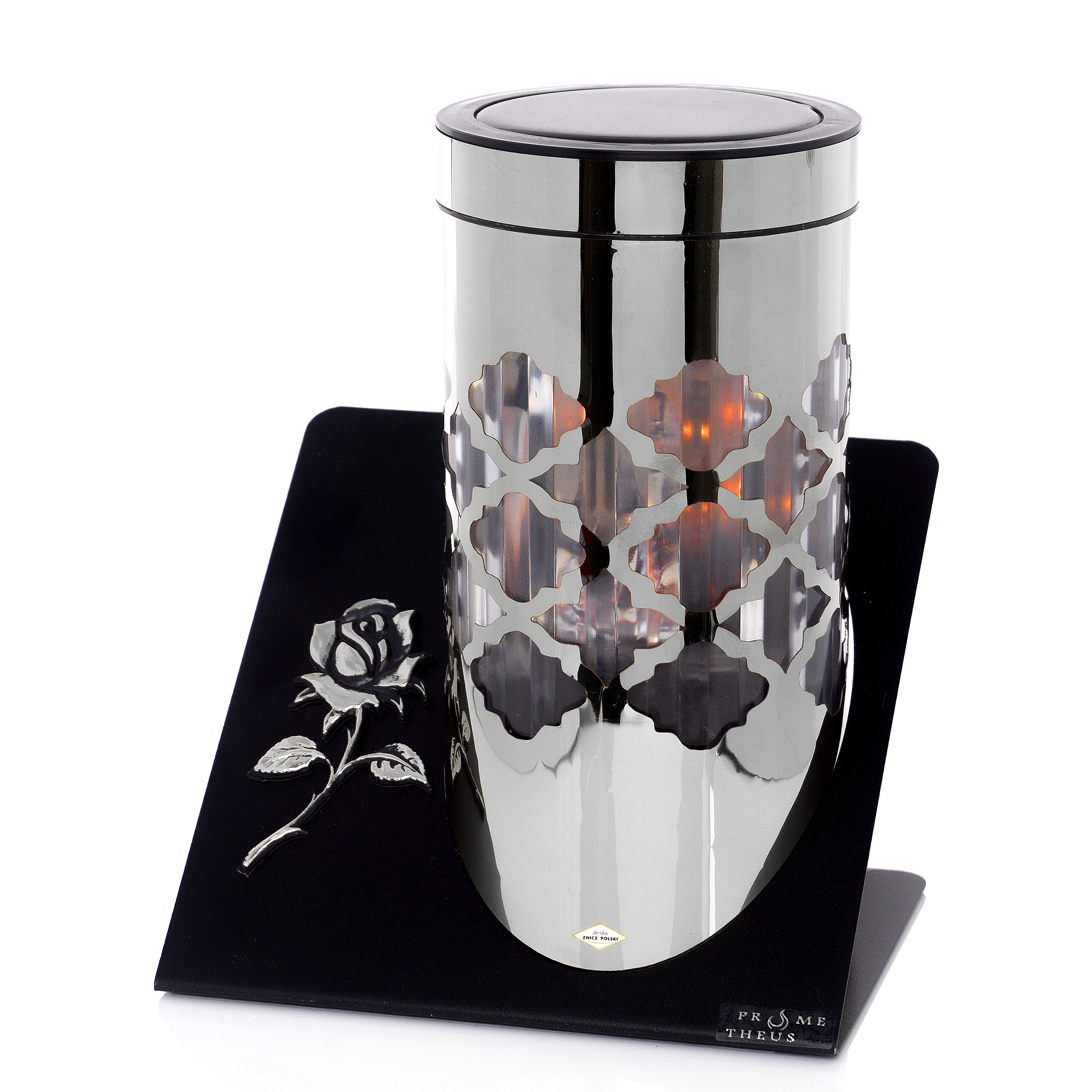 Elegancki i nowoczesny duży nagrobny metalowy znicz solarny z efektem płomienia SOLAR PARIS C RÓŻA