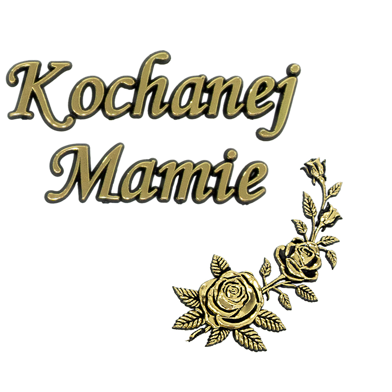 Aplikacja napis KM + RÓŻA PNĄCA złoty