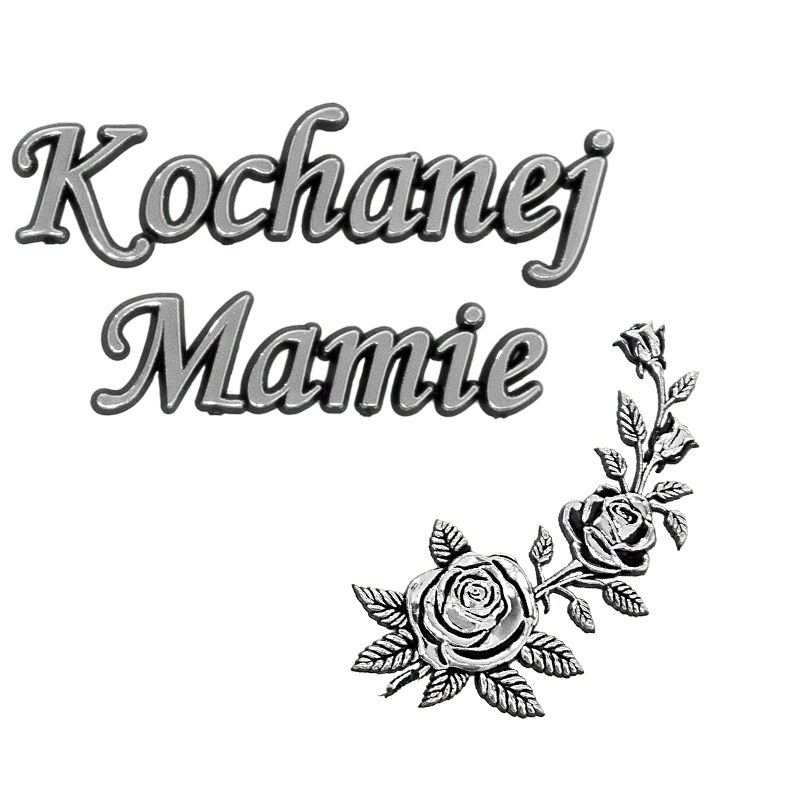 Aplikacja napis KM + RÓŻA PNĄCA srebrny