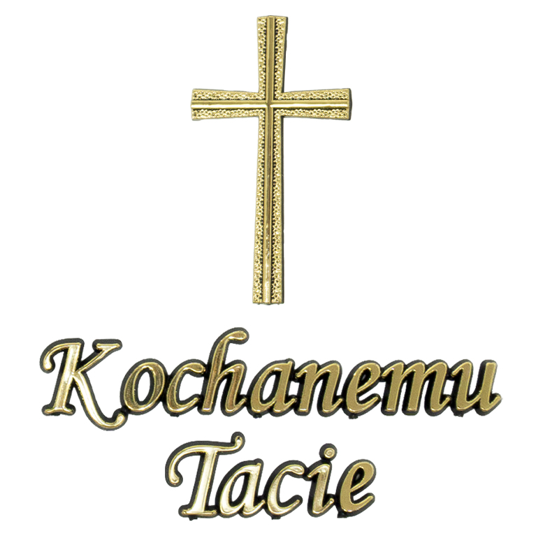 Aplikacja napis KT + KRZYŻ złoty