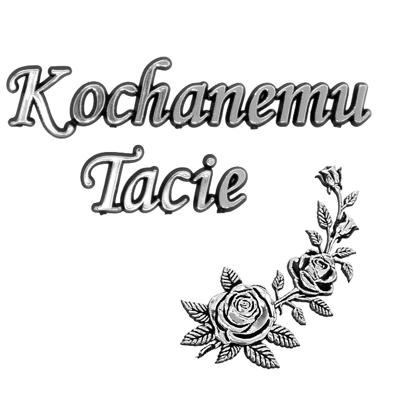 Aplikacja napis KT + RÓŻA PNĄCA srebrny