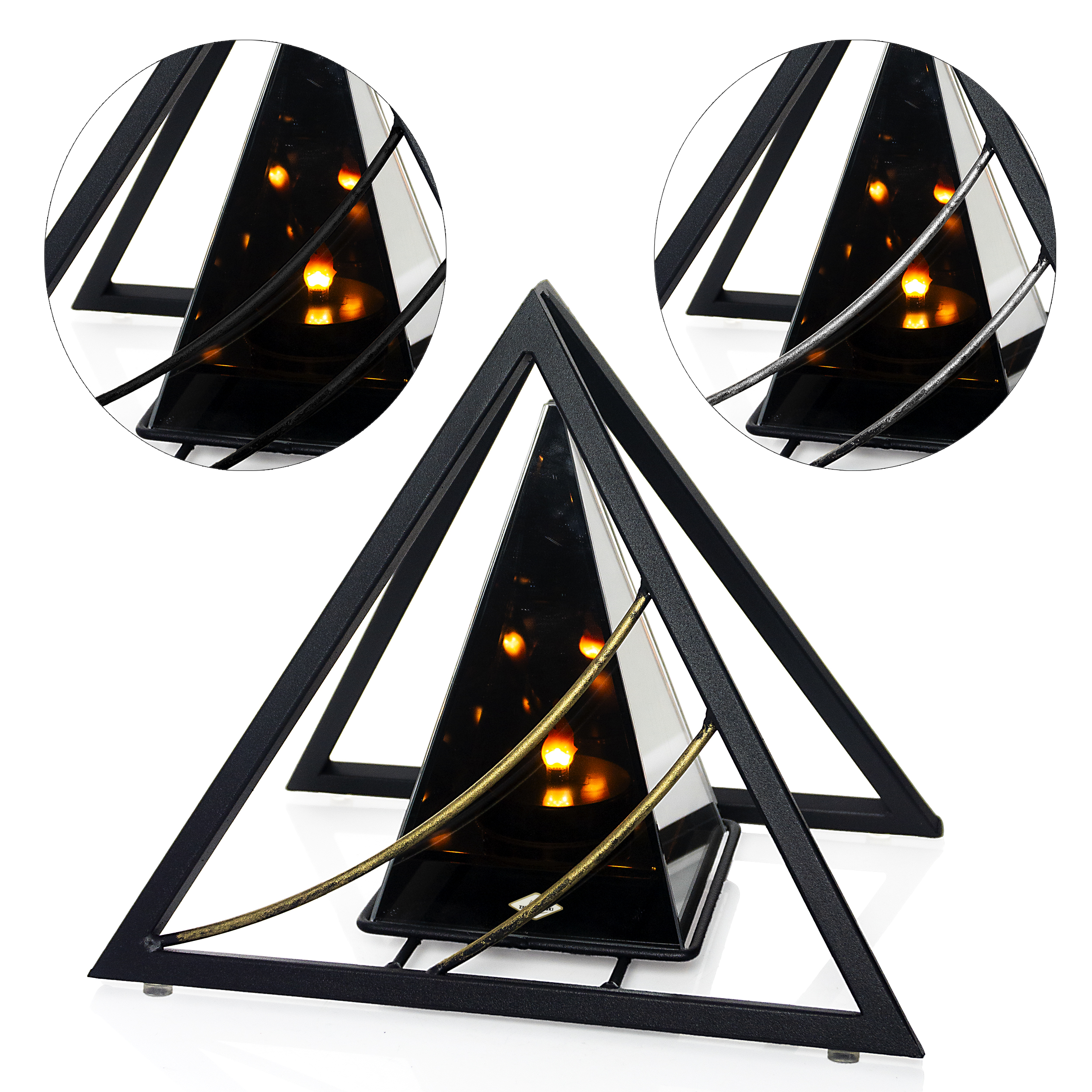 Znicz metalowy 3D LED – trójkąt z łukiem | nowoczesny lampion nagrobny (3 kolory)
