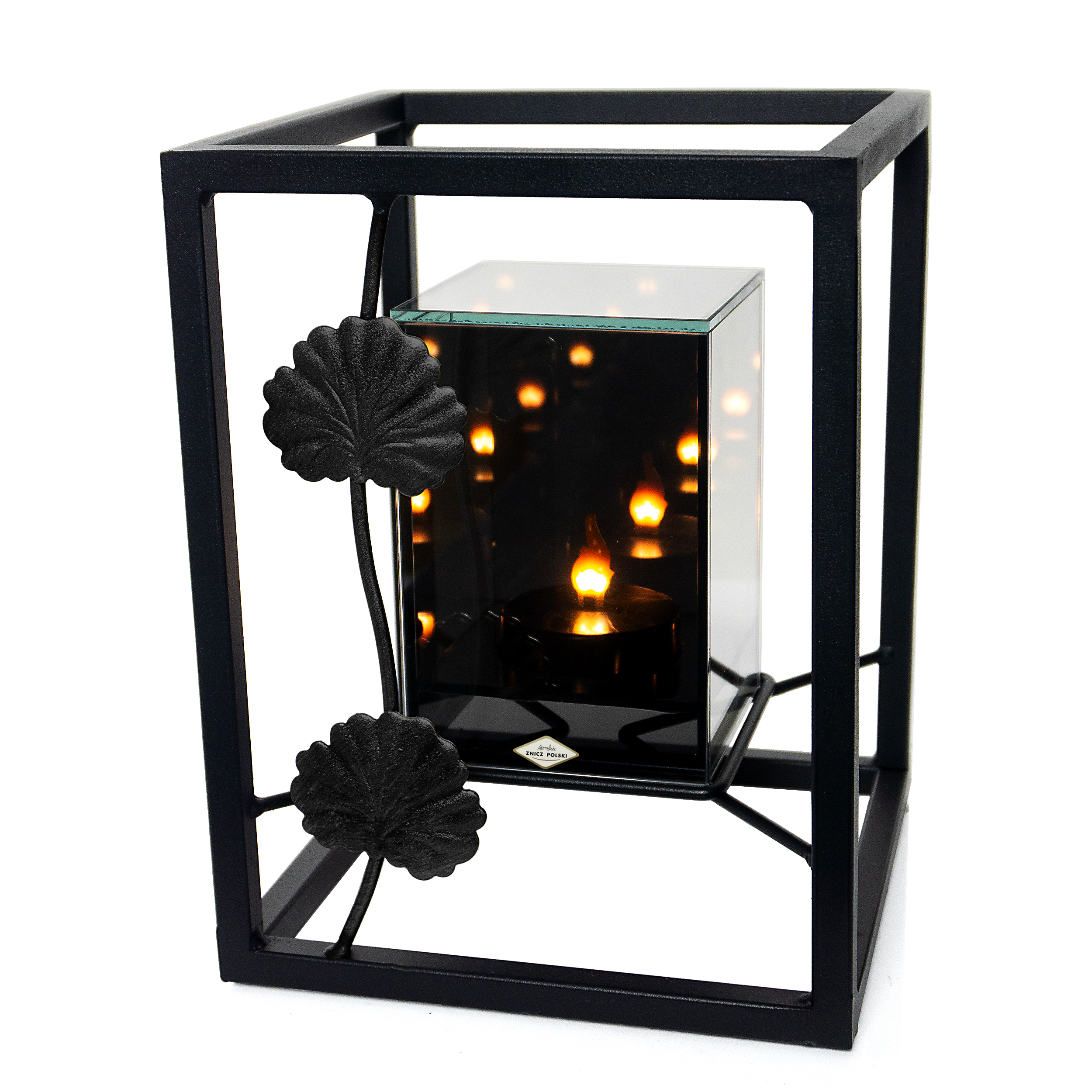 Znicz metalowy 3D LED – liść pelargonii | nowoczesny lampion nagrobny (3 kolory)