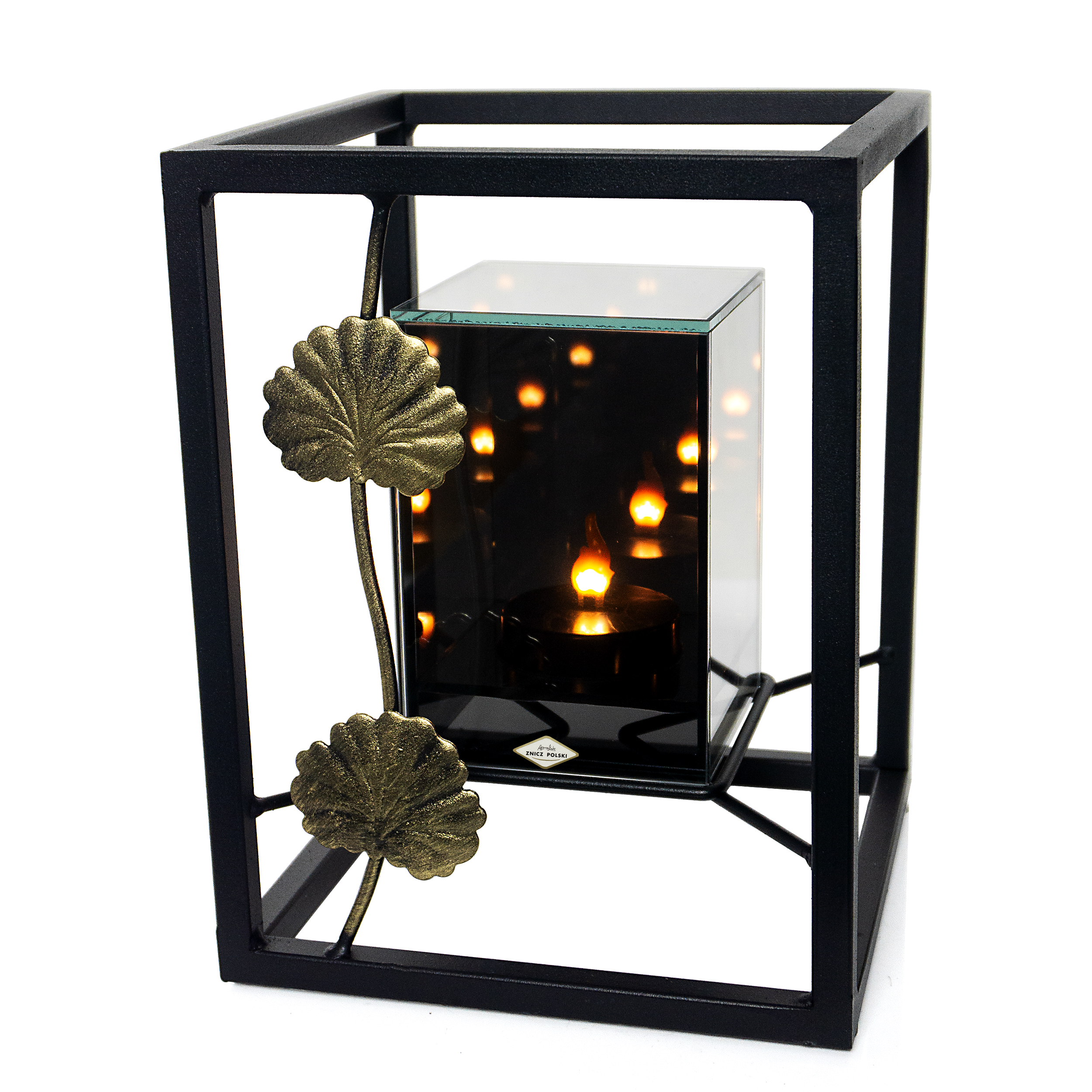 Znicz metalowy 3D LED – liść pelargonii | nowoczesny lampion nagrobny (3 kolory)