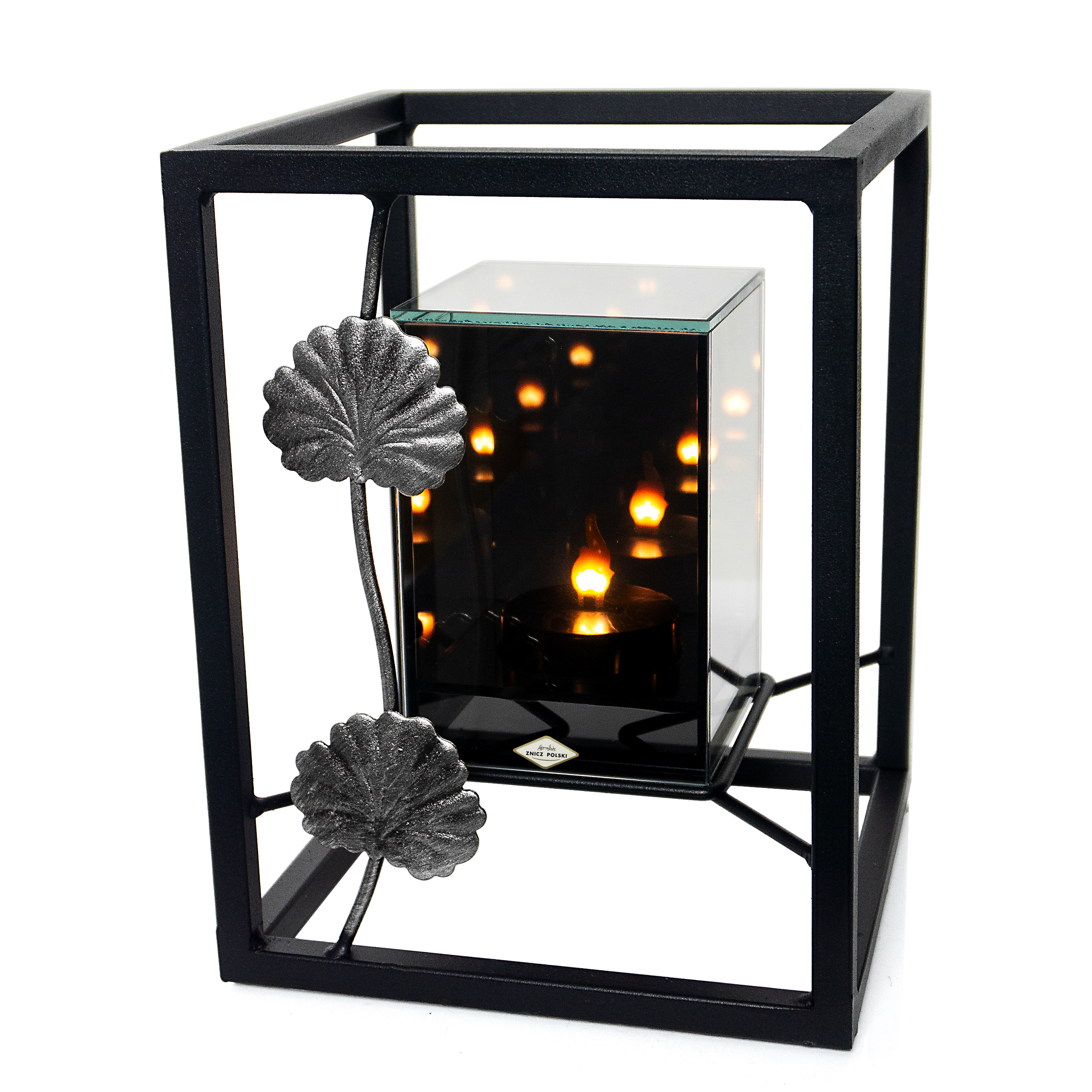 Znicz metalowy 3D LED – liść pelargonii | nowoczesny lampion nagrobny (3 kolory)