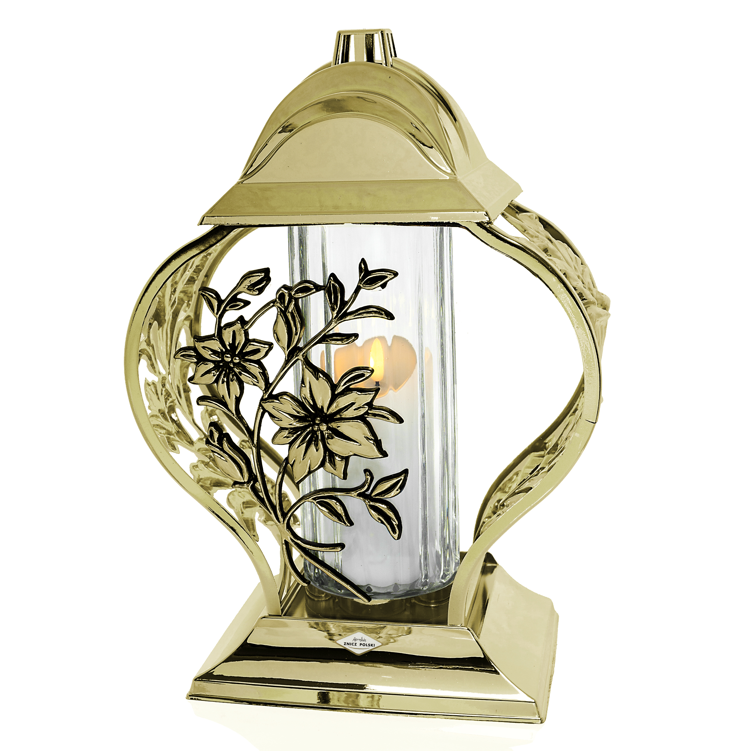 Znicz serce metaliczne złote lub srebrne z kwiatami lilii