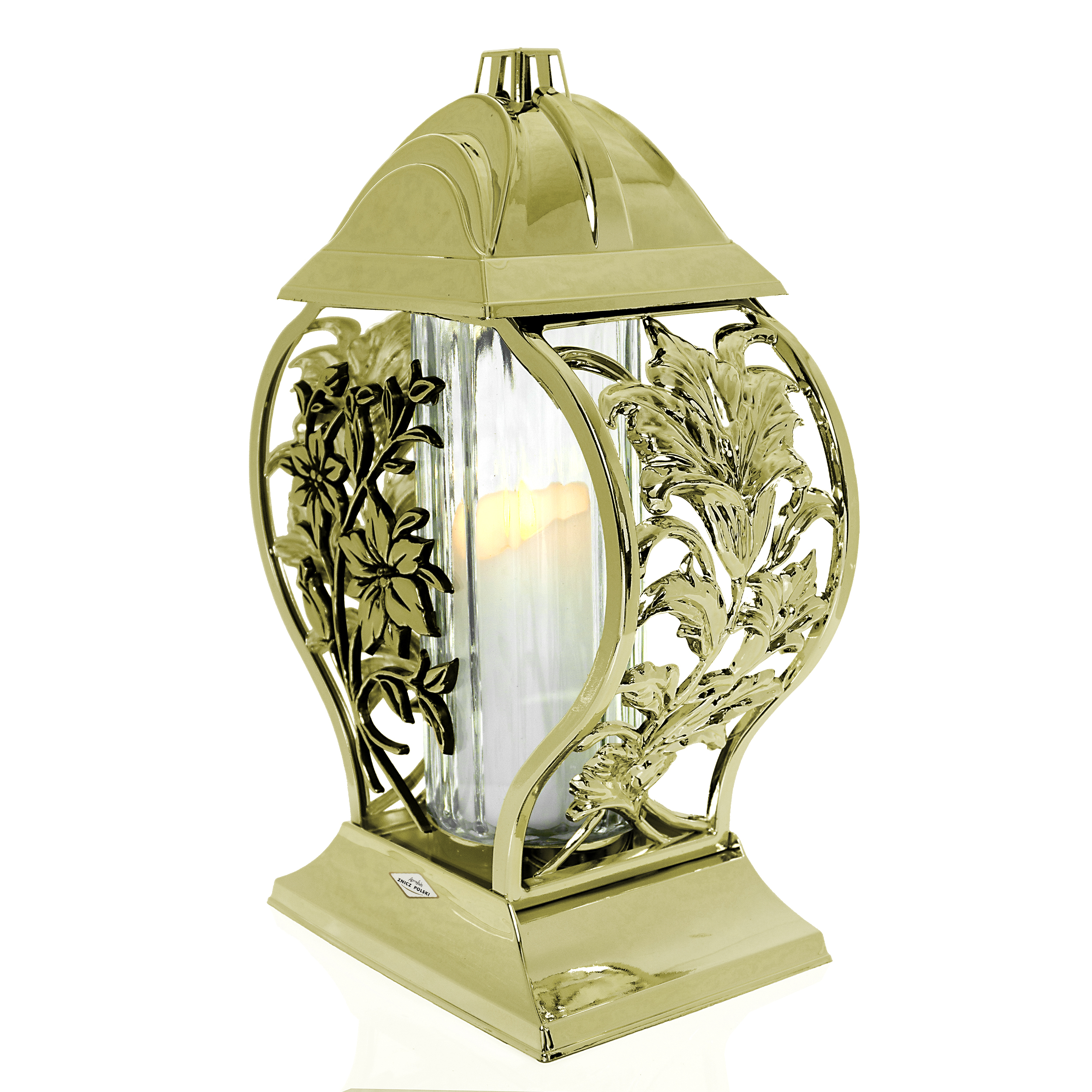 Znicz serce metaliczne złote lub srebrne z kwiatami lilii