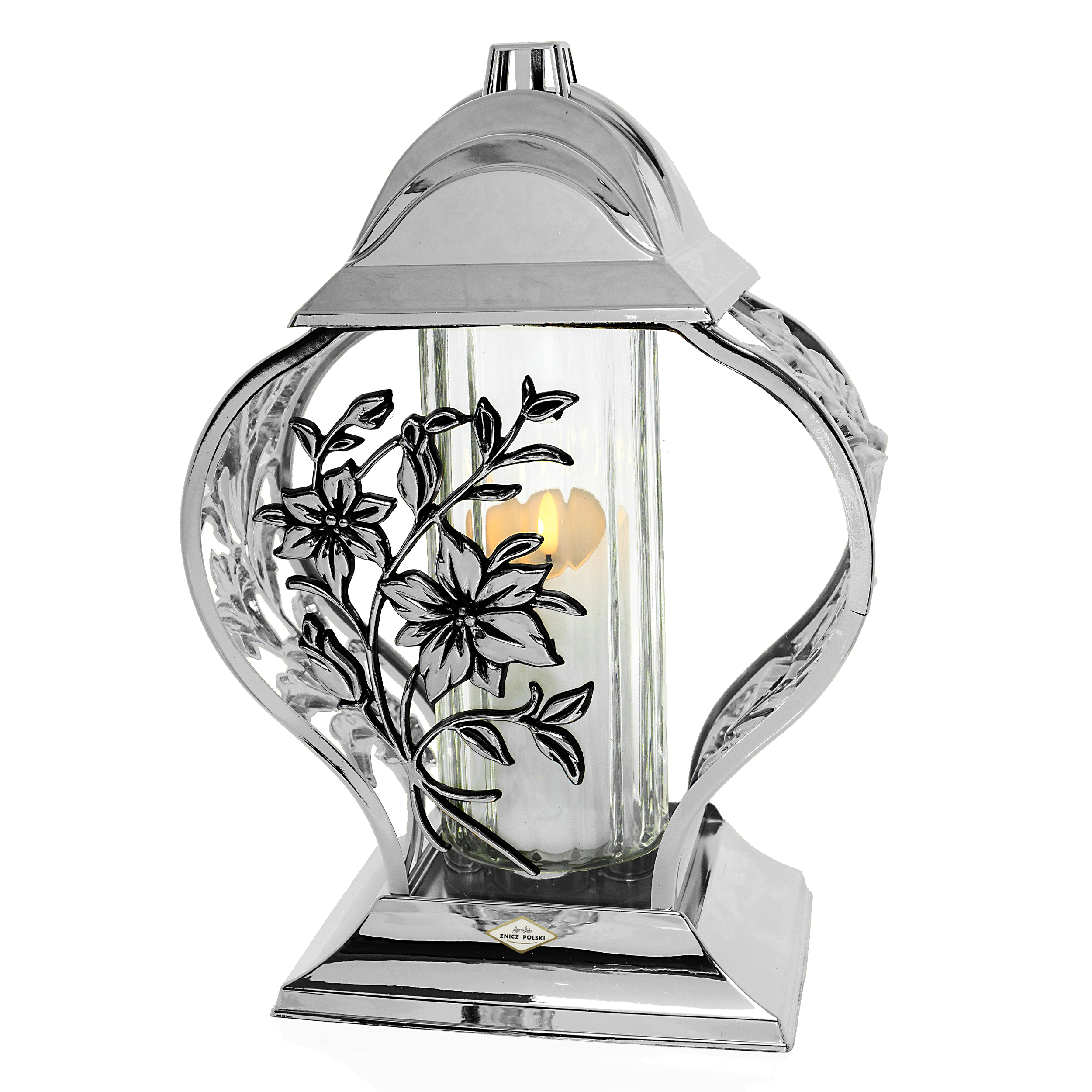 Znicz serce metaliczne złote lub srebrne z kwiatami lilii