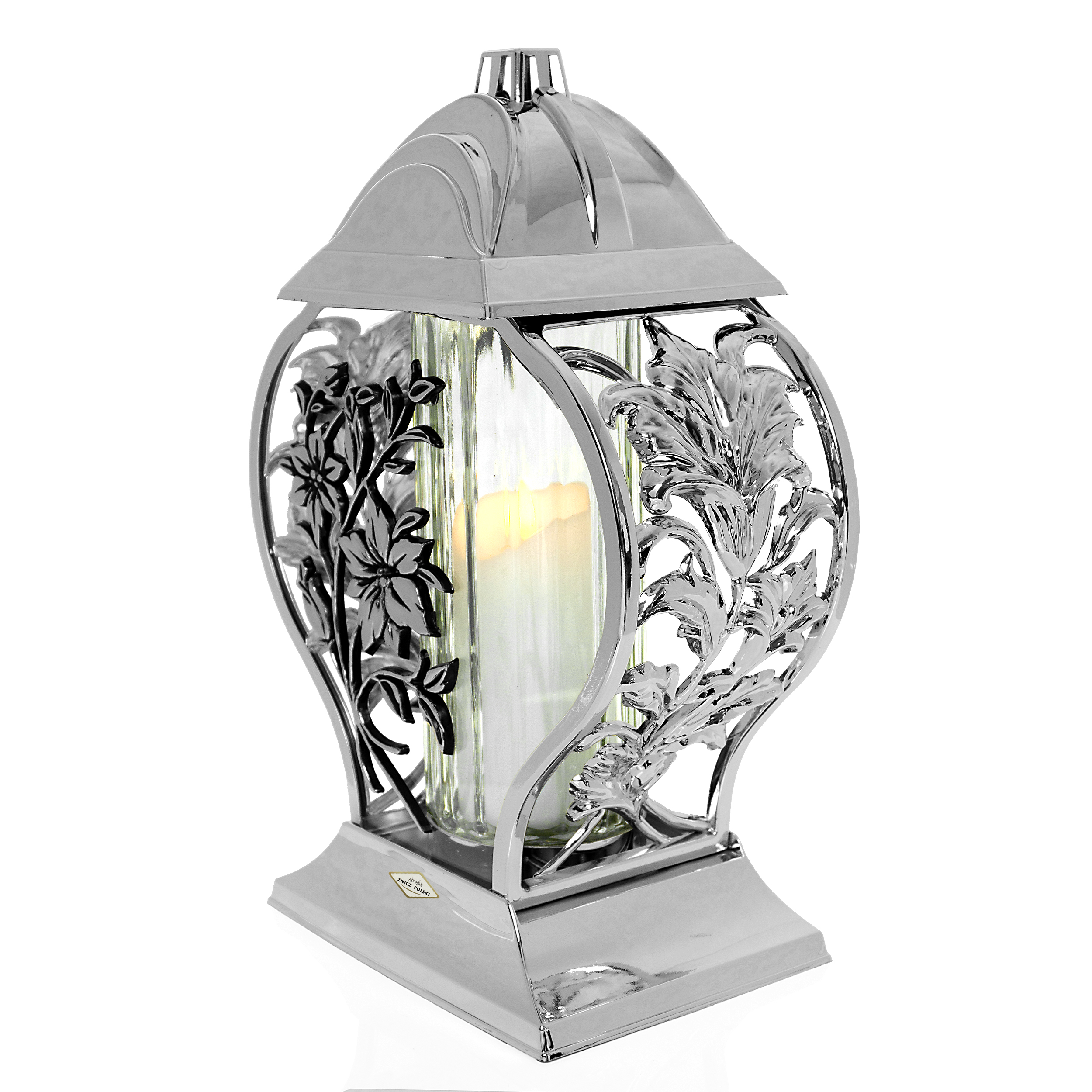 Znicz serce metaliczne złote lub srebrne z kwiatami lilii