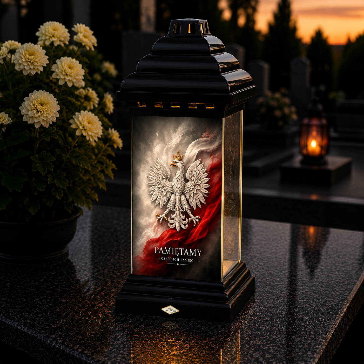 Znicz patriotyczny „Pamiętamy” z orłem – biały lub czarny