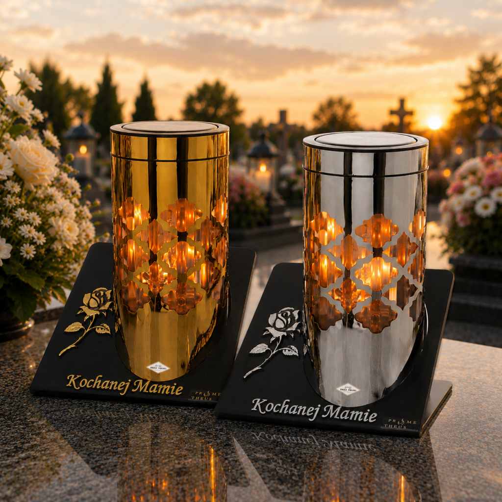 Elegancki i nowoczesny duży nagrobny metalowy znicz solarny z efektem płomienia SOLAR PARIS C RÓŻA