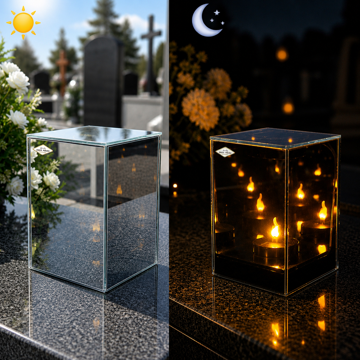 Znicz LED 3D na Baterie – Lustrzany Lampion Nagrobny | Opcjonalna Dedykacja