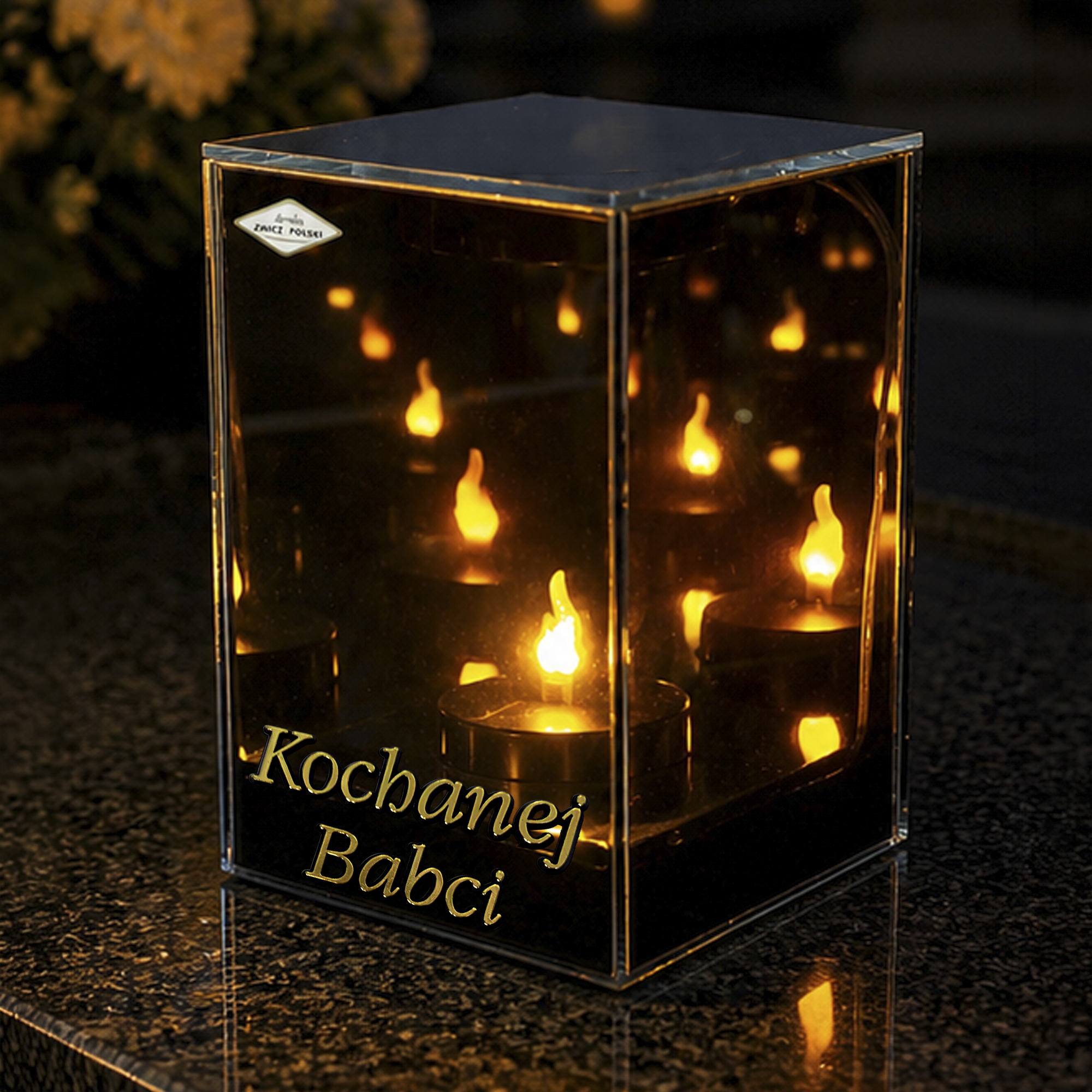 Znicz LED 3D na Baterie – Lustrzany Lampion Nagrobny | Opcjonalna Dedykacja