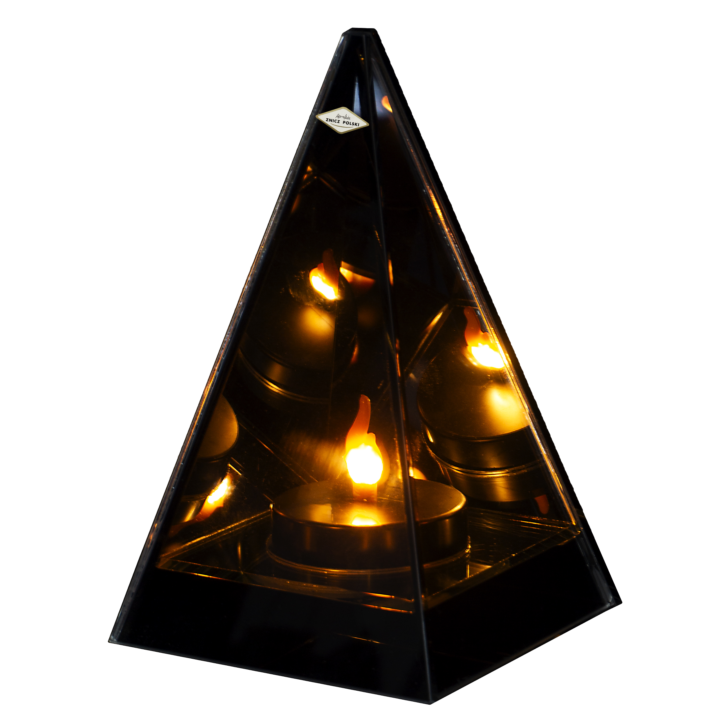 Znicz w kształcie piramidy LED 3D na Baterie – Lustrzany Lampion Nagrobny | Opcjonalna Dedykacja