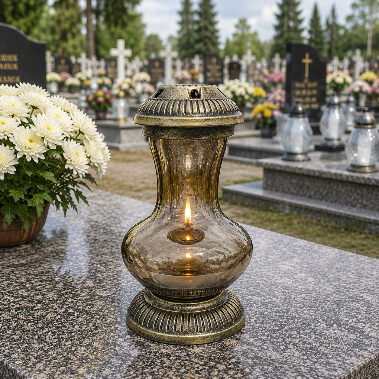 Elegancki wysoki znicz nagrobny w złotym kolorze - WAZON MAX
