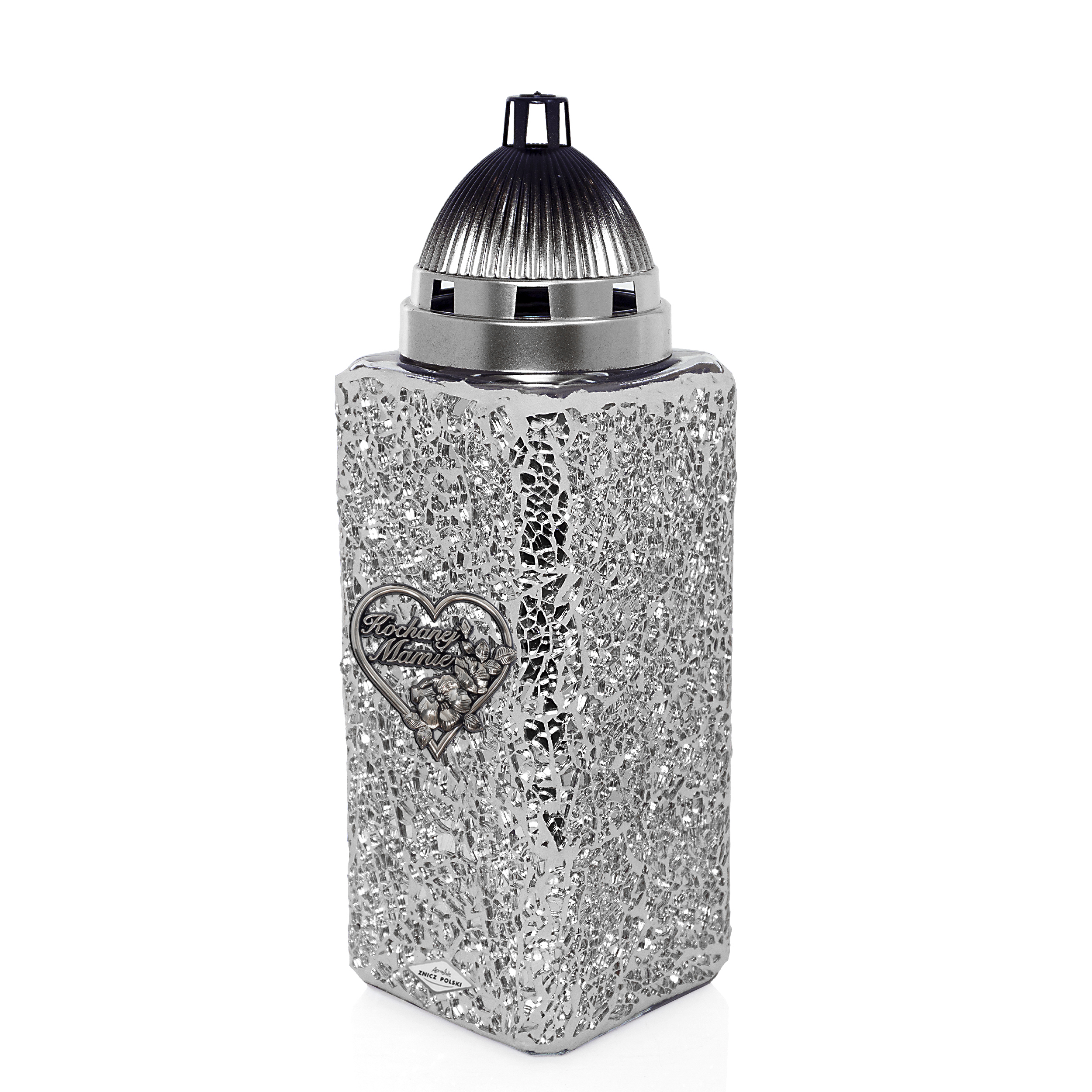 Znicz dla Mamy witrażowy LED HOLO z sercem | złoty lub srebrny