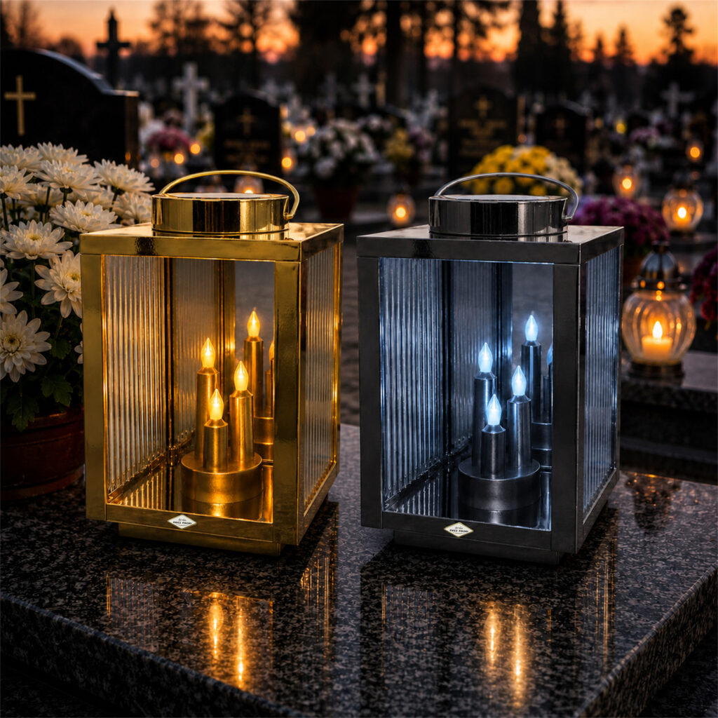 Znicz Solarny LED Premium Lampion 3 Płomienie na Cmentarz | Opcjonalna Dedykacja