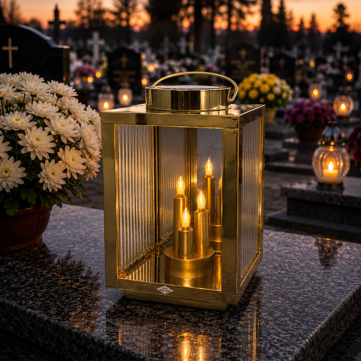 Znicz Solarny LED Premium Lampion 3 Płomienie na Cmentarz | Opcjonalna Dedykacja
