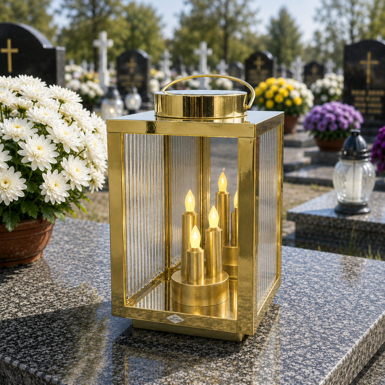 Znicz Solarny LED Premium Lampion 3 Płomienie na Cmentarz | Opcjonalna Dedykacja