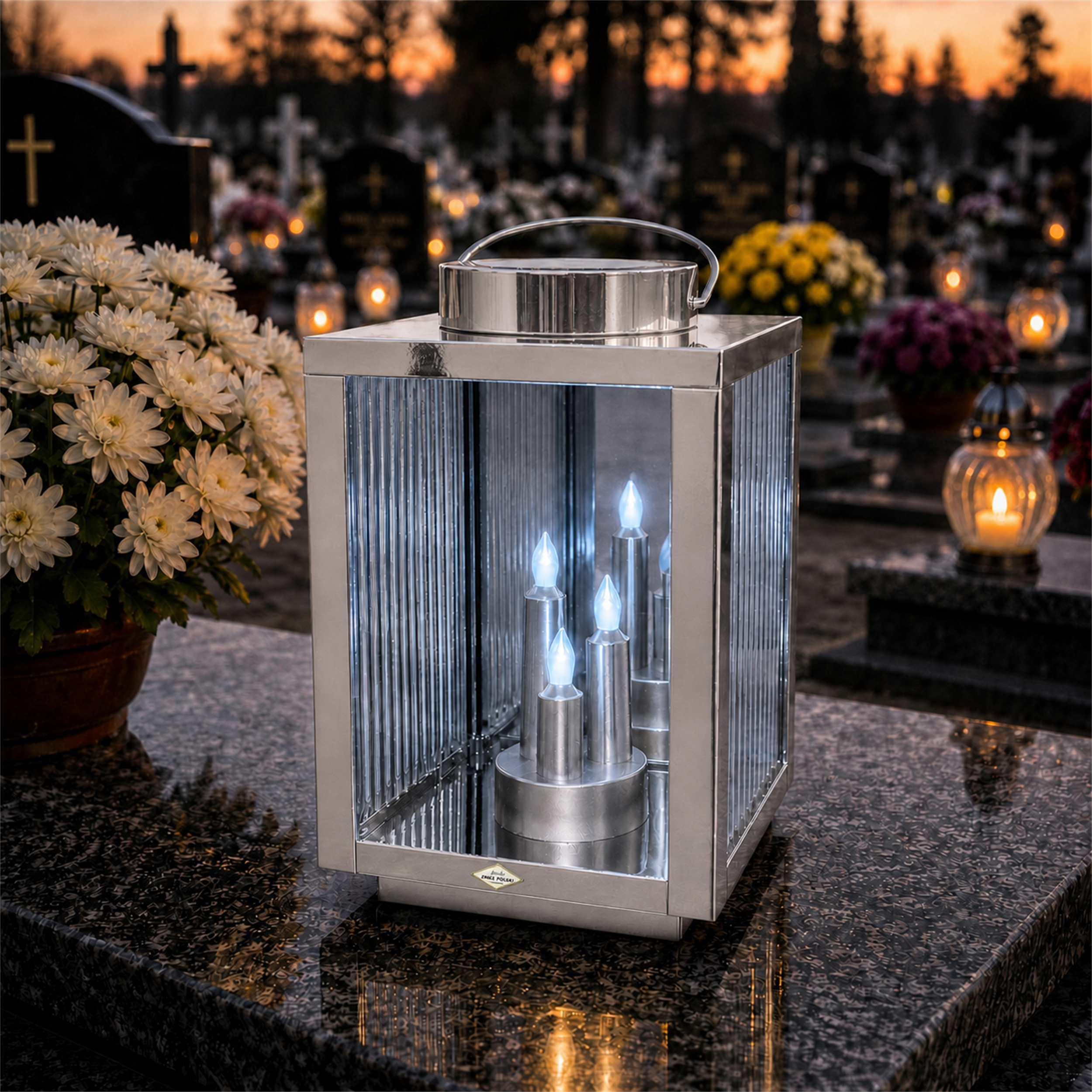 Znicz Solarny LED Premium Lampion 3 Płomienie na Cmentarz | Opcjonalna Dedykacja