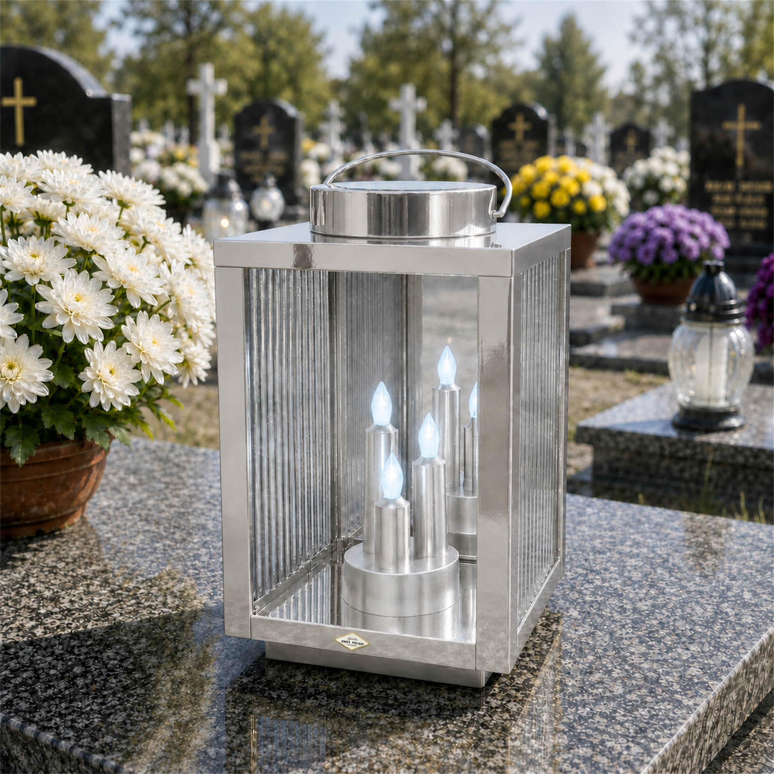 Znicz Solarny LED Premium Lampion 3 Płomienie na Cmentarz | Opcjonalna Dedykacja
