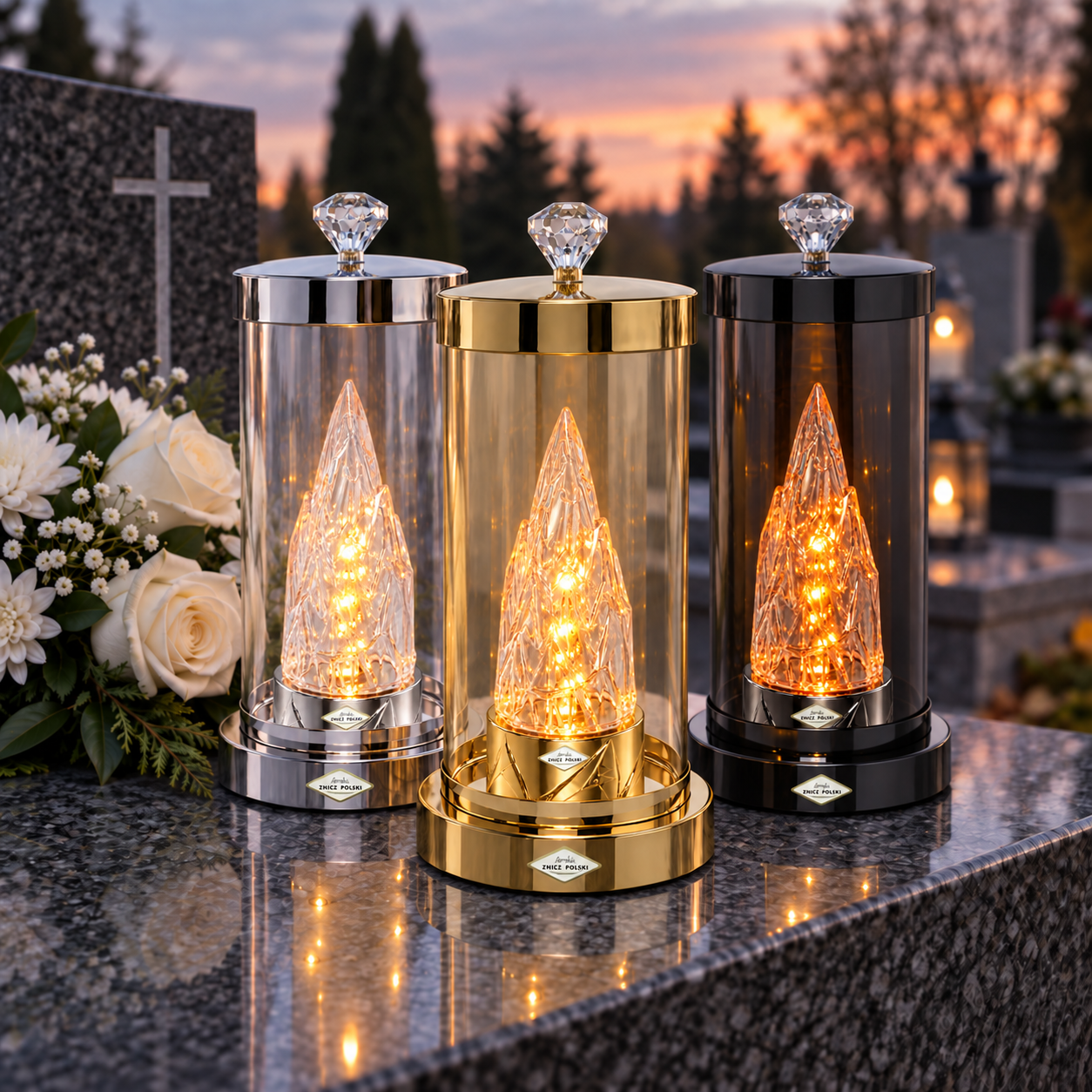 Znicz szklano-metalowy GLAM na wkład LED – 3 kolory