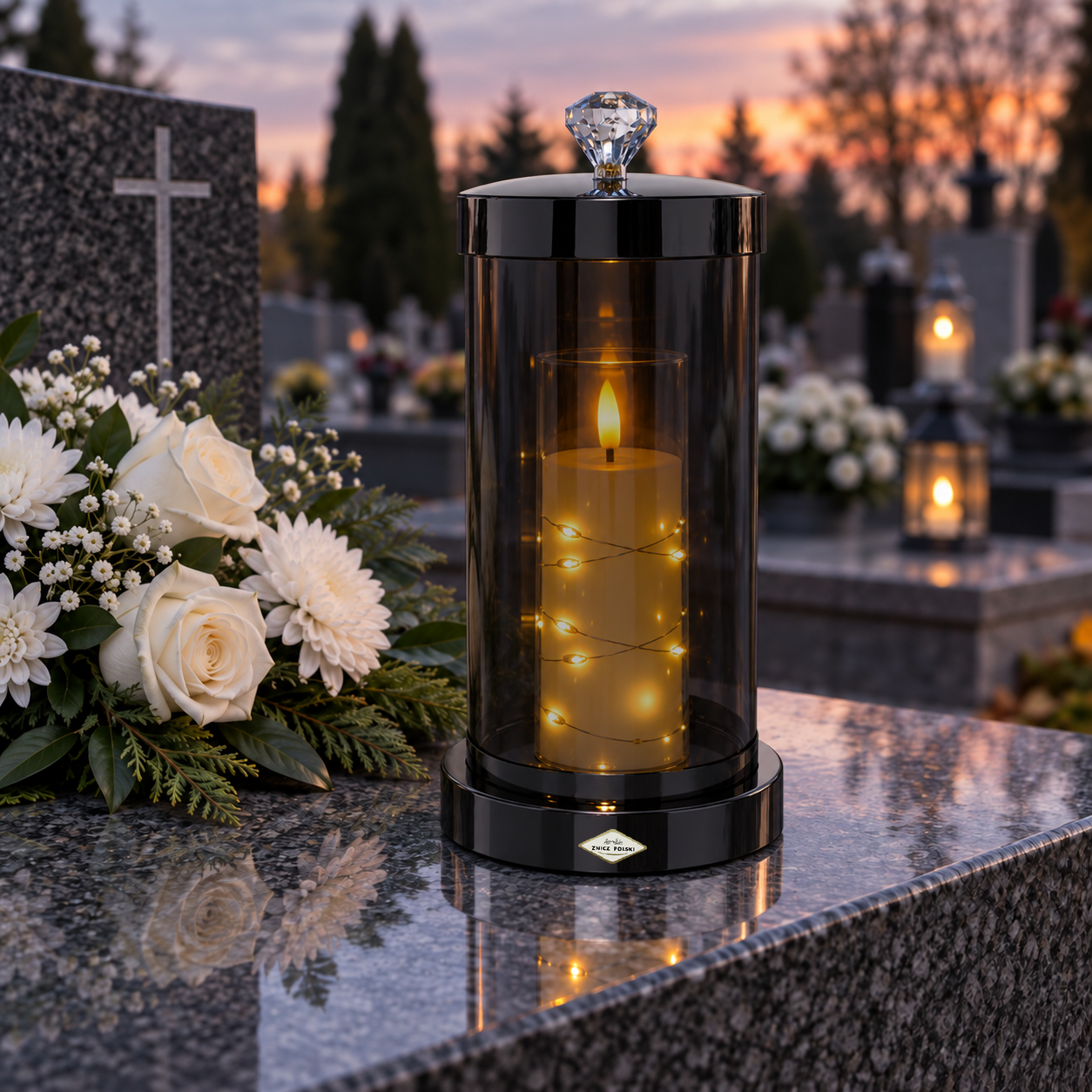 Znicz szklano-metalowy GLAM na wkład LED – 3 kolory
