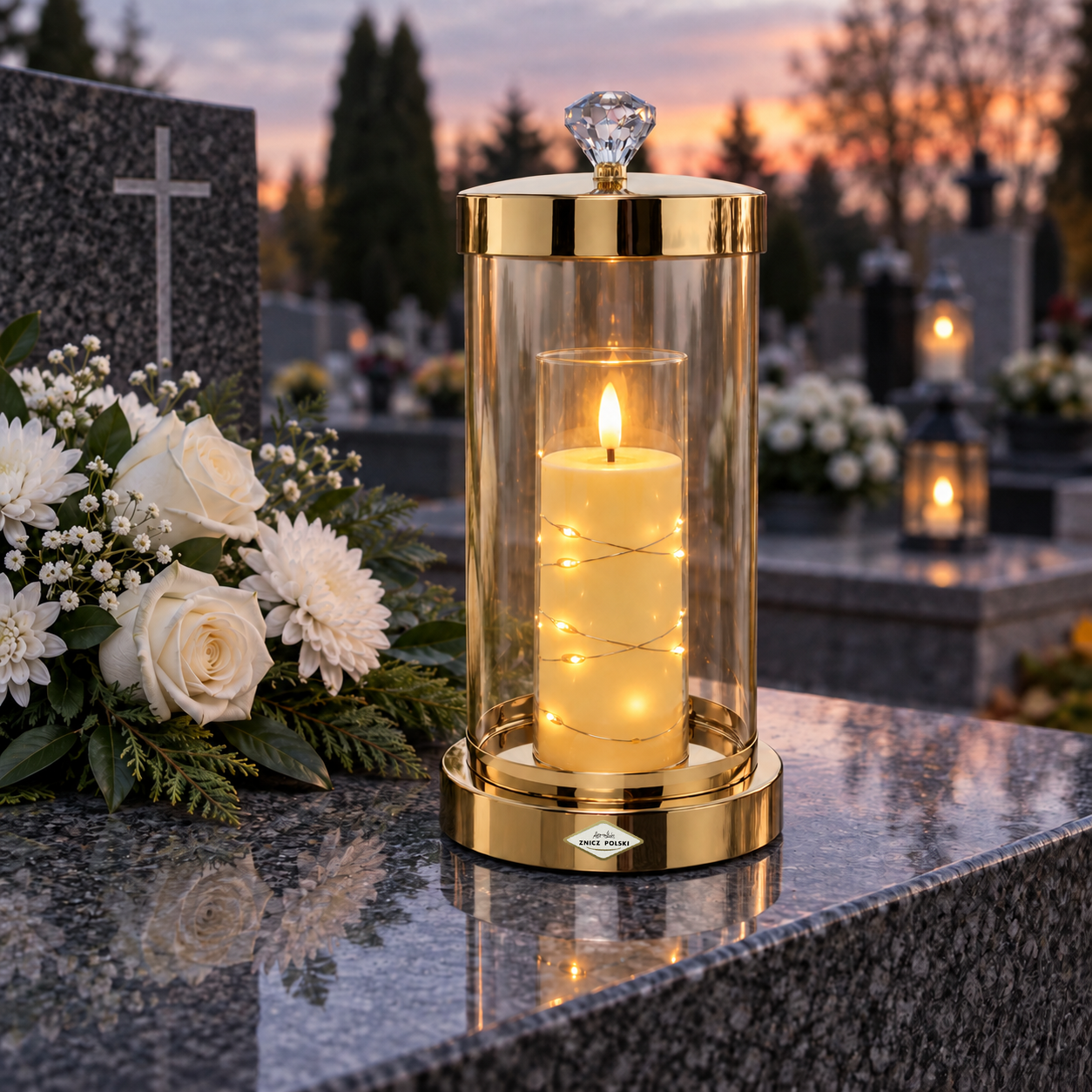Znicz szklano-metalowy GLAM na wkład LED – 3 kolory