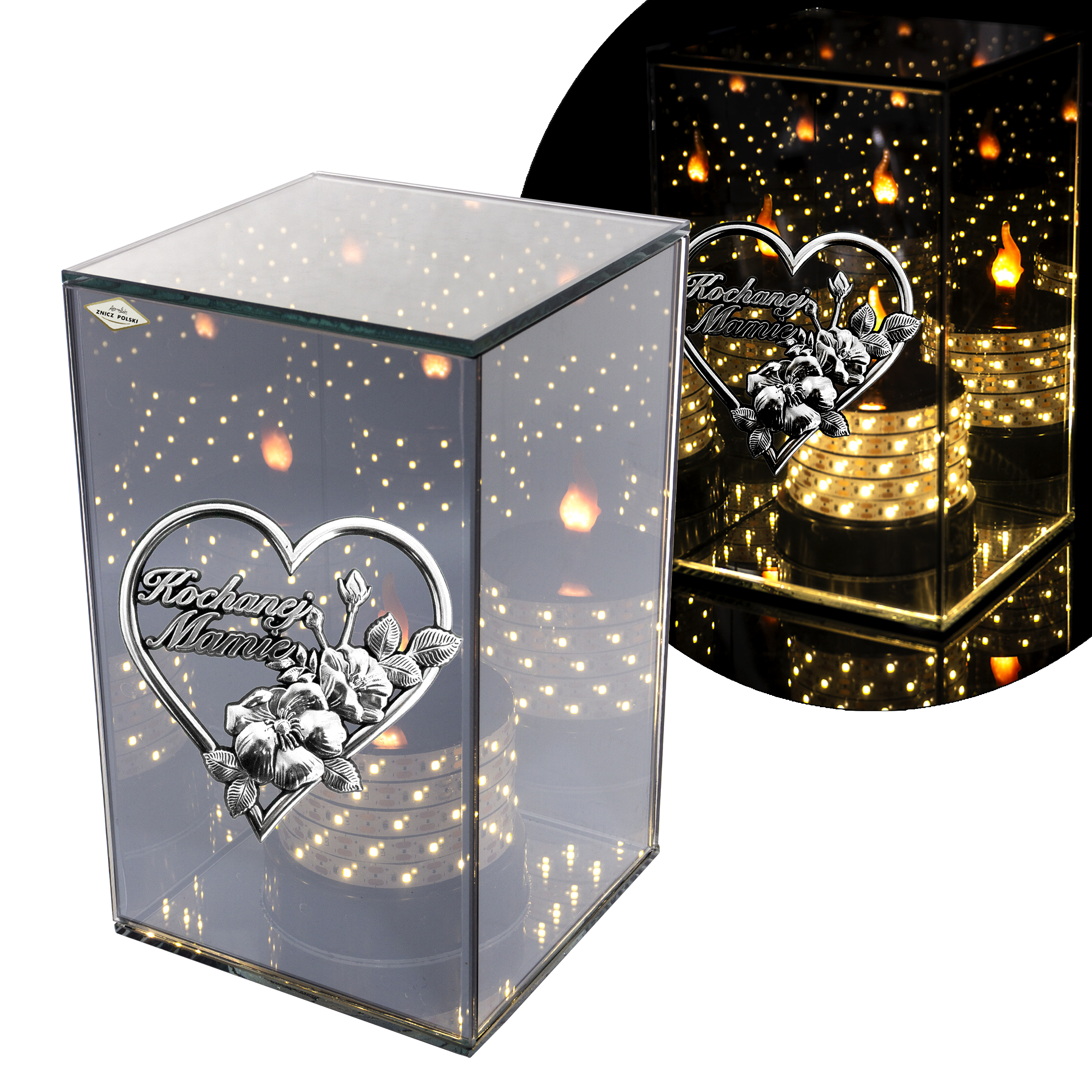 Niski znicz LED LUSTRO 3D na baterie – 20 cm