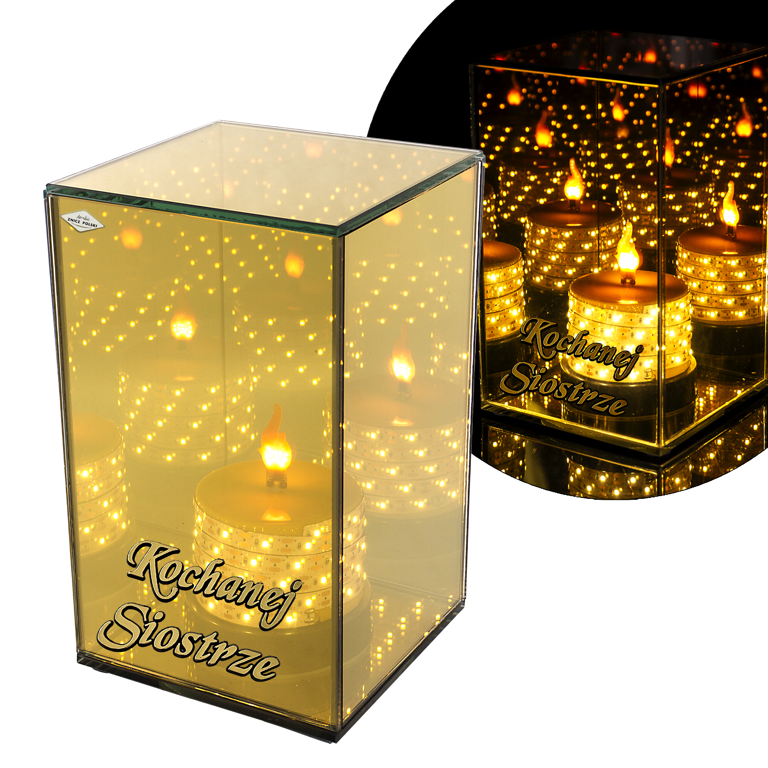 Niski znicz LED LUSTRO 3D na baterie – 20 cm