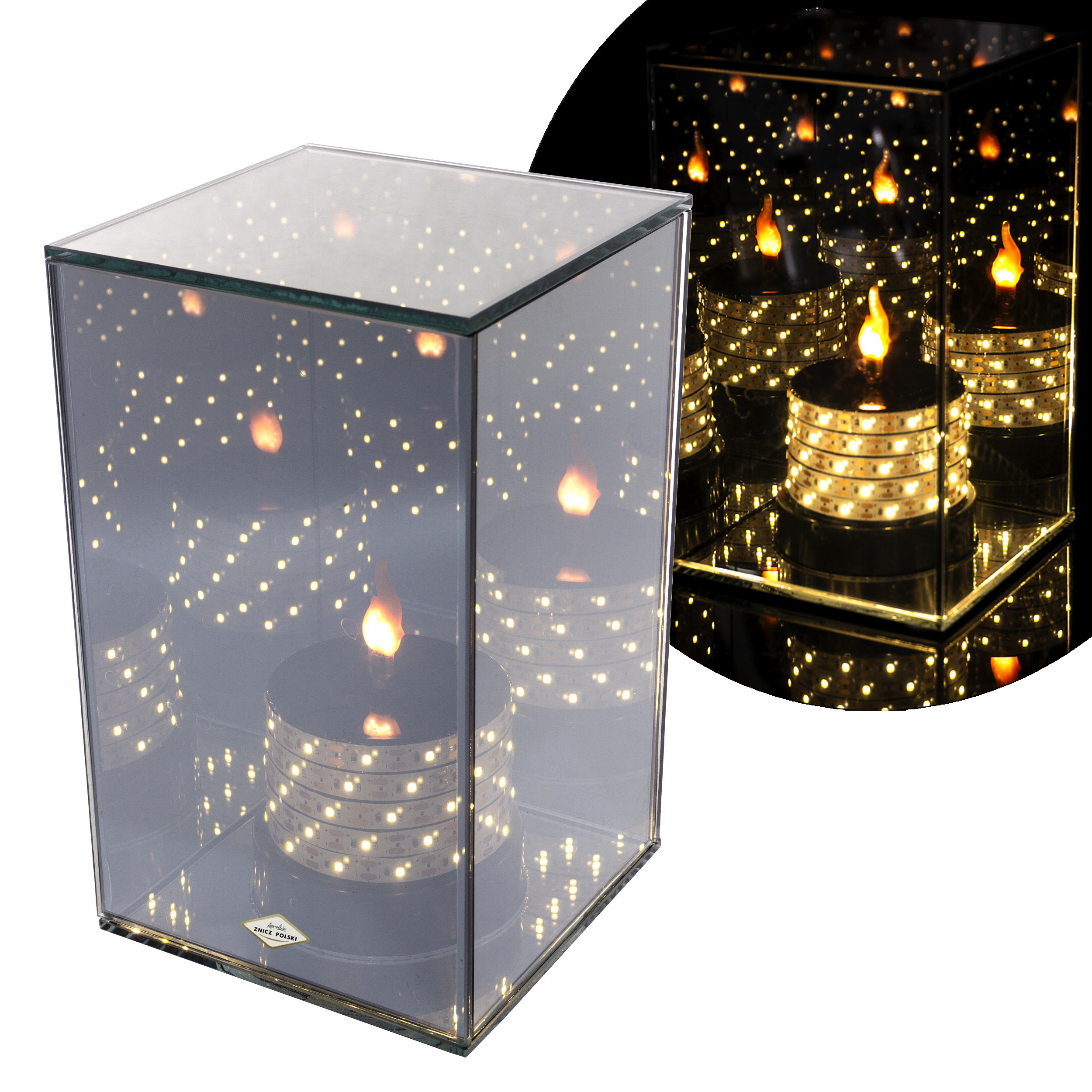 Niski znicz LED LUSTRO 3D na baterie – 20 cm