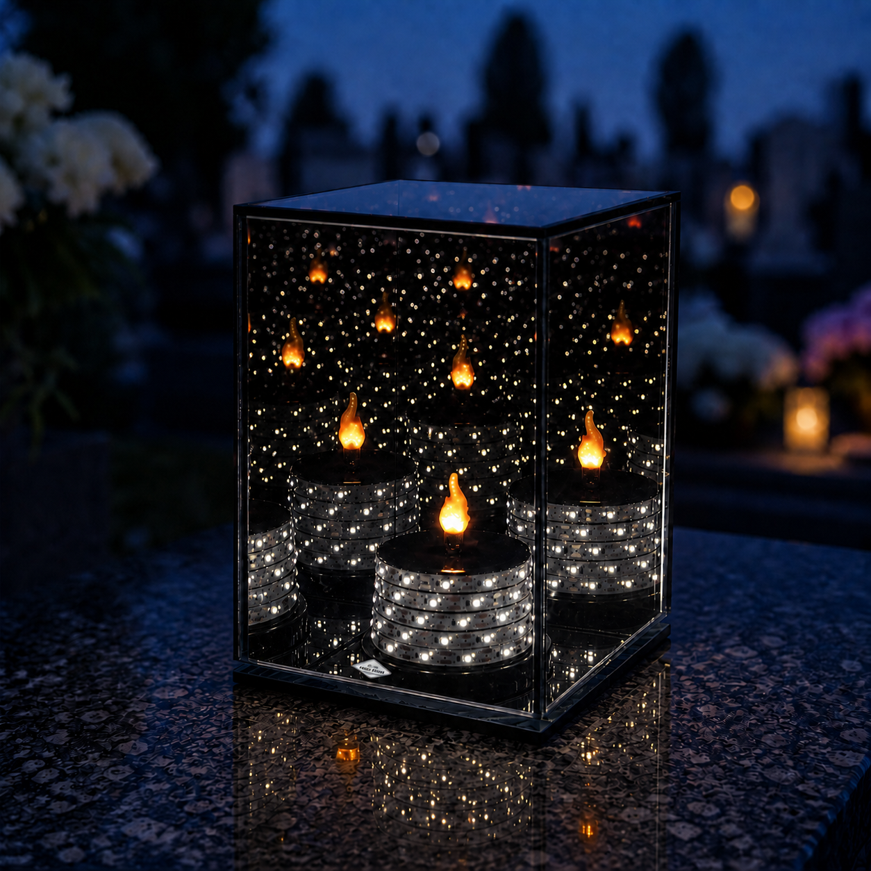 Niski znicz LED LUSTRO 3D na baterie – 20 cm