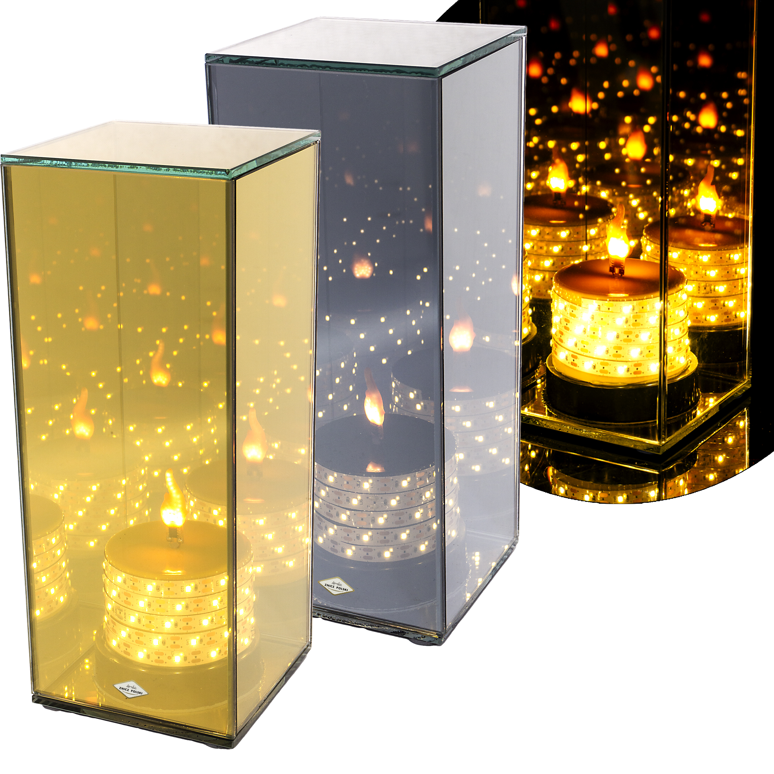 Wysoki znicz LED LUSTRO 3D na baterie - 25cm