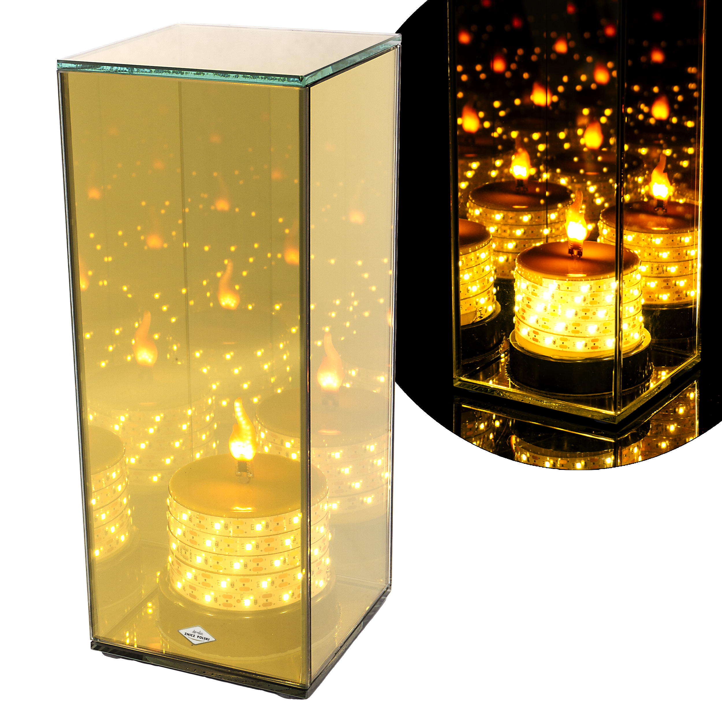 Wysoki znicz LED LUSTRO 3D na baterie - 25cm