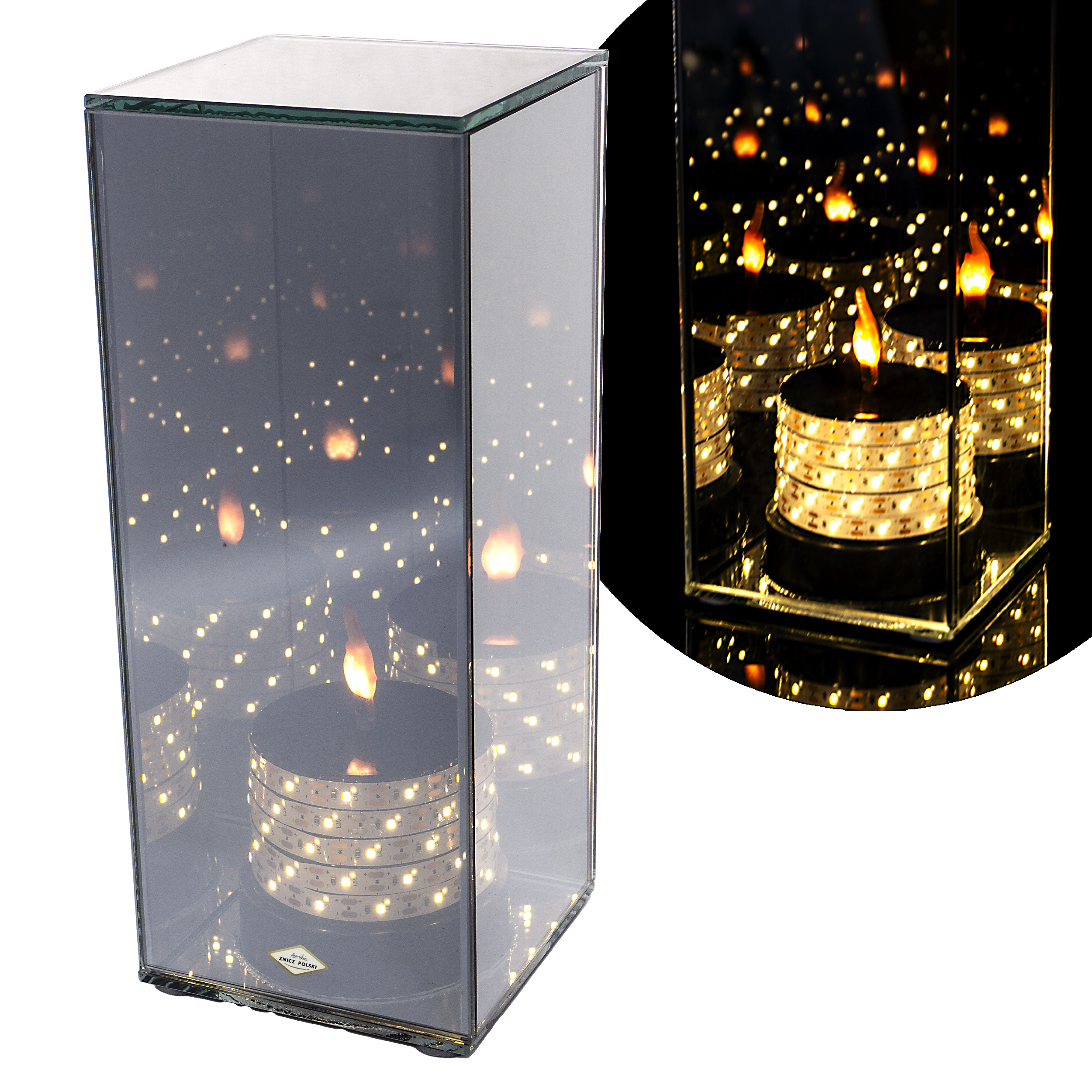 Wysoki znicz LED LUSTRO 3D na baterie - 25cm