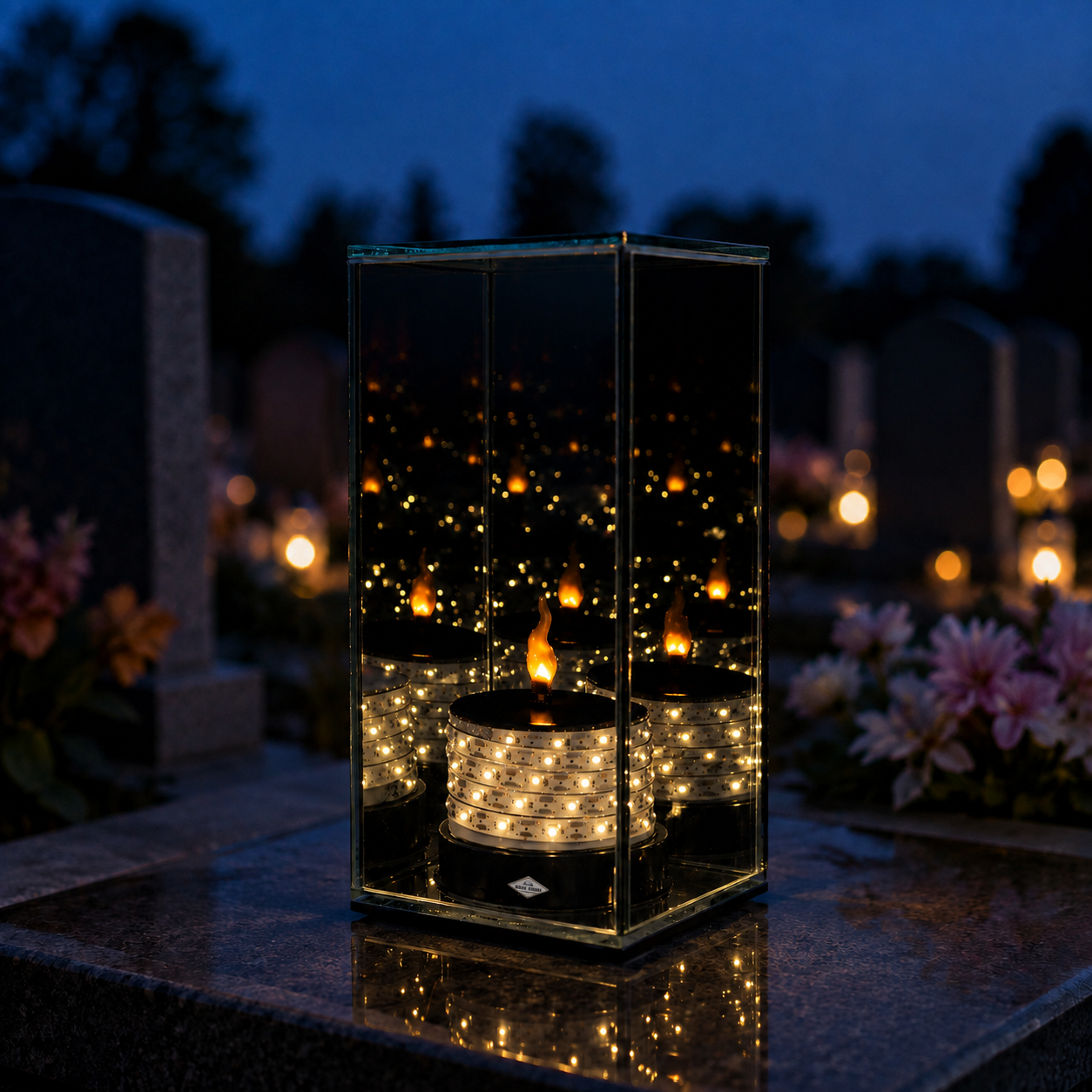 Wysoki znicz LED LUSTRO 3D na baterie - 25cm