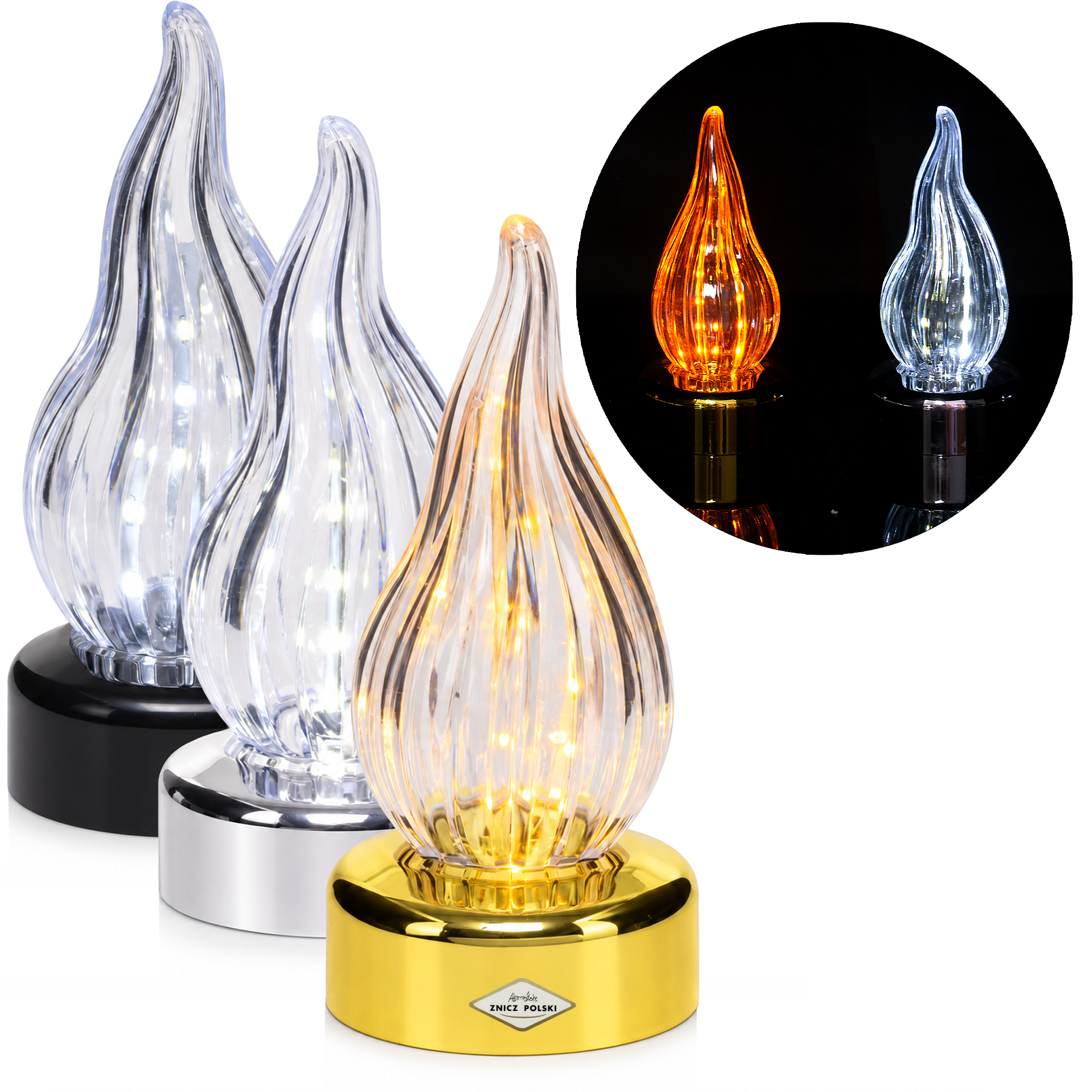 Metaliczny wkład LED PŁOMIEŃ do znicza – 3 kolory