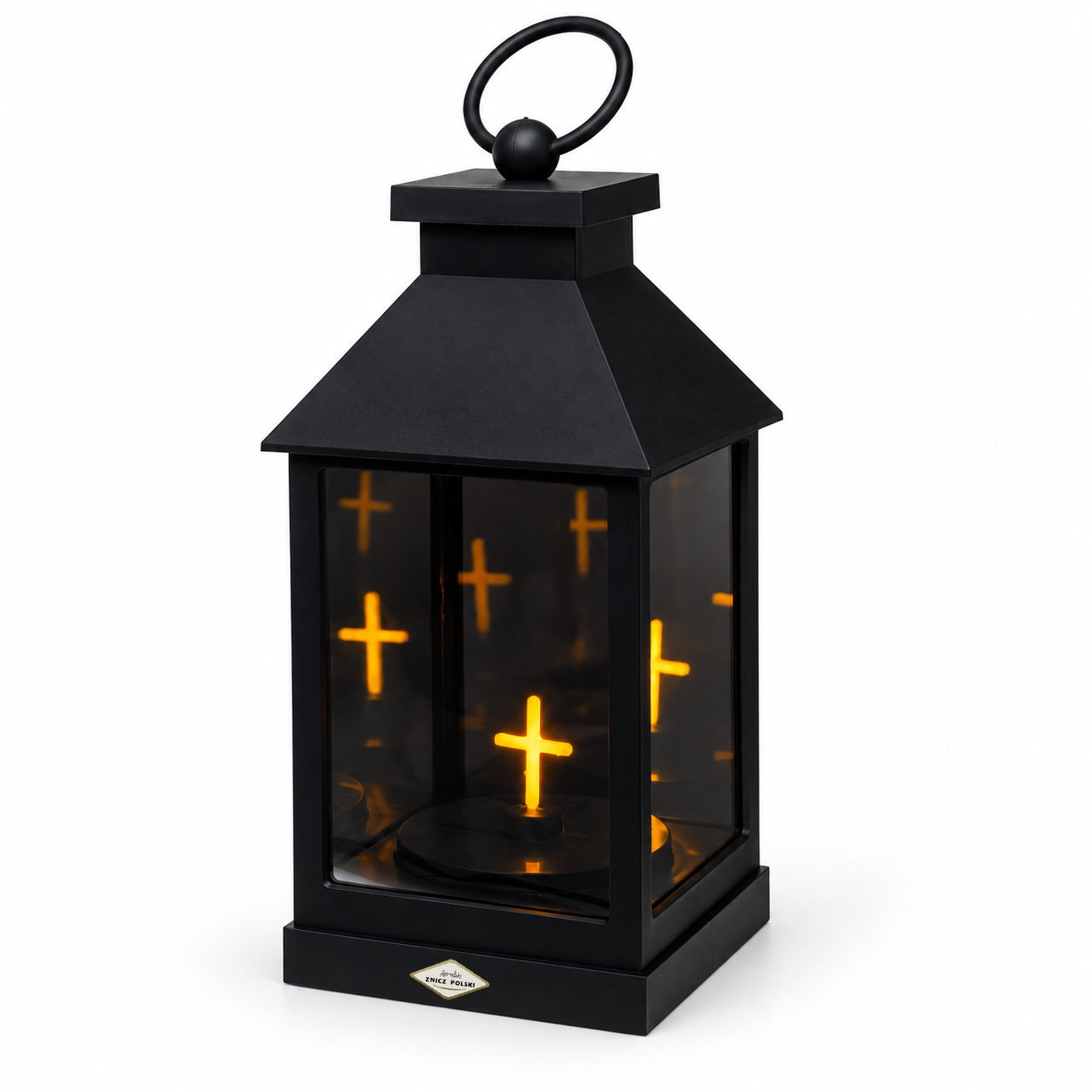 Znicz latarenka LED 3D 26-012/1089 z krzyżem czarny